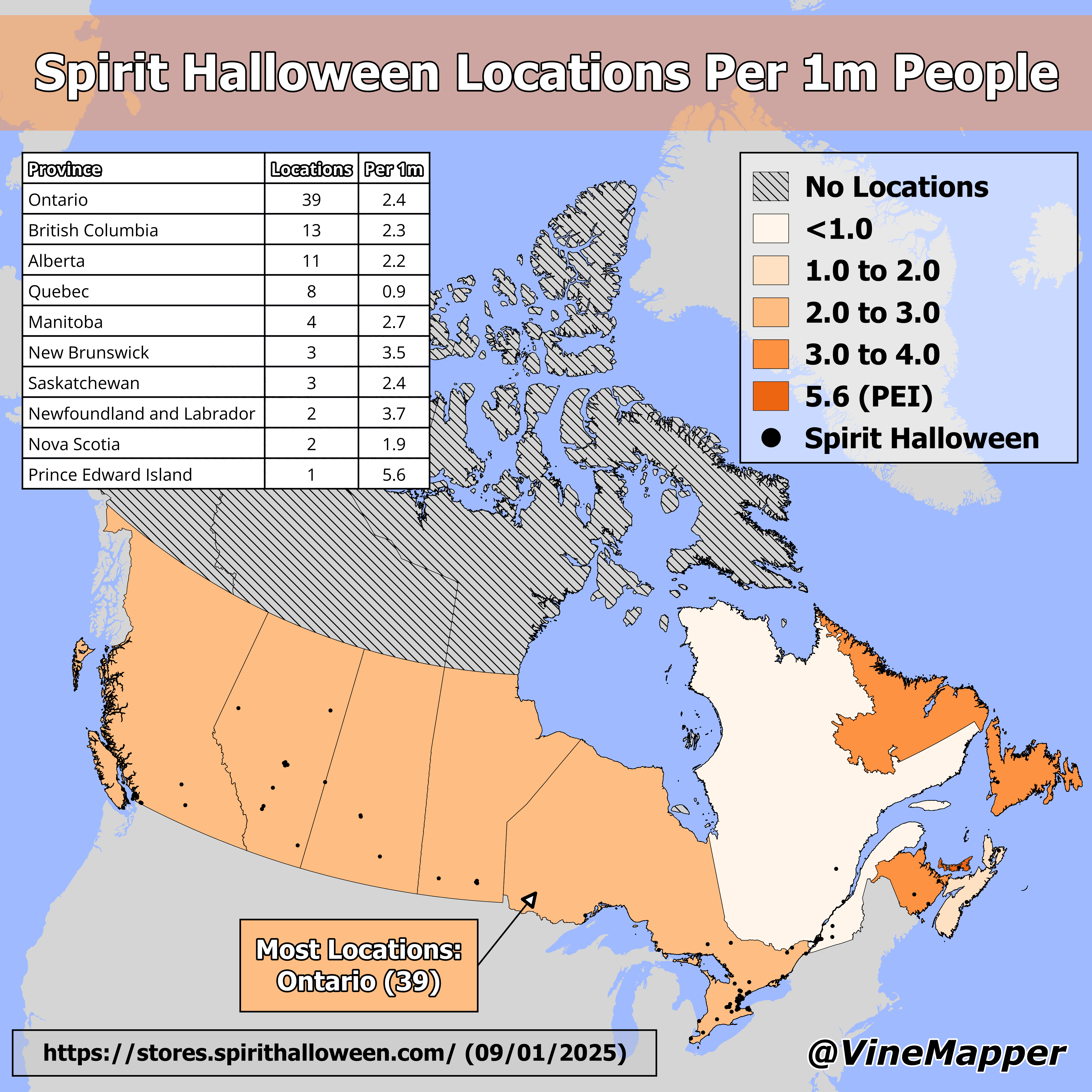 Spirit Halloween Locations by Canadian Province Map Spirit Halloween Locations by Canadian Province Map