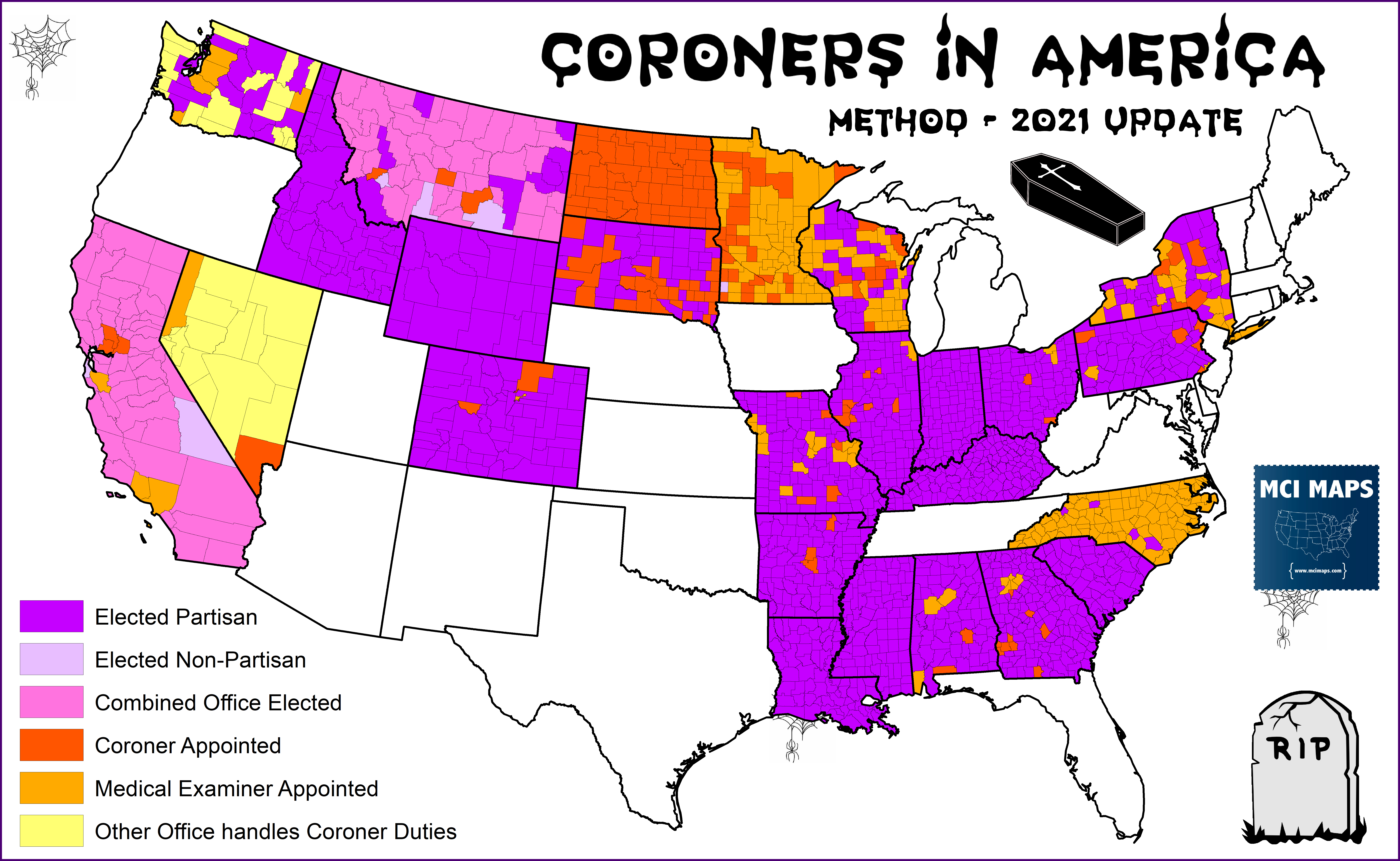 Map of Elected Coroners in America Map of Elected Coroners in America
