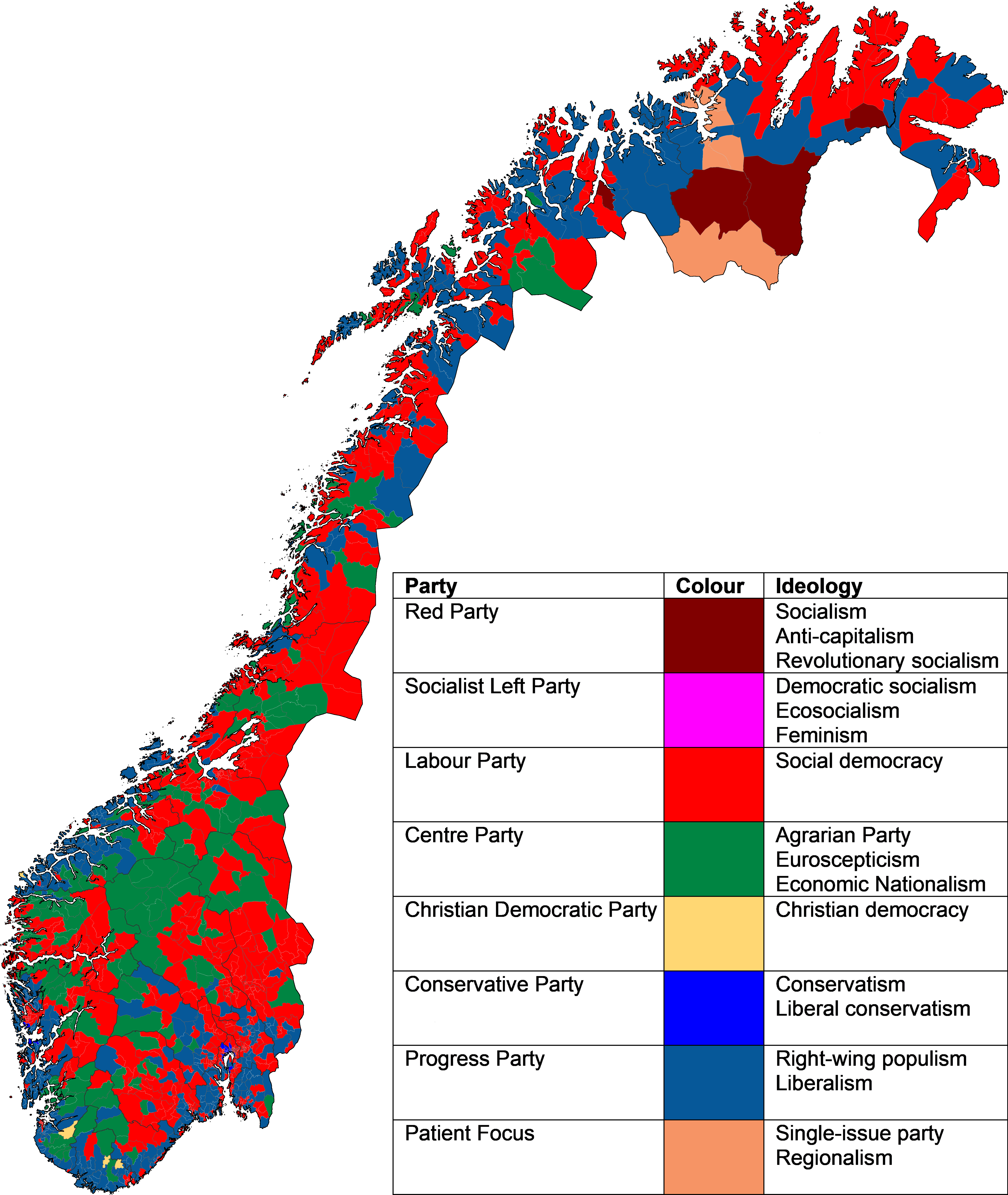 Largest Political Party by Constituency Map Norway 2025 Largest Political Party by Constituency Map Norway 2025