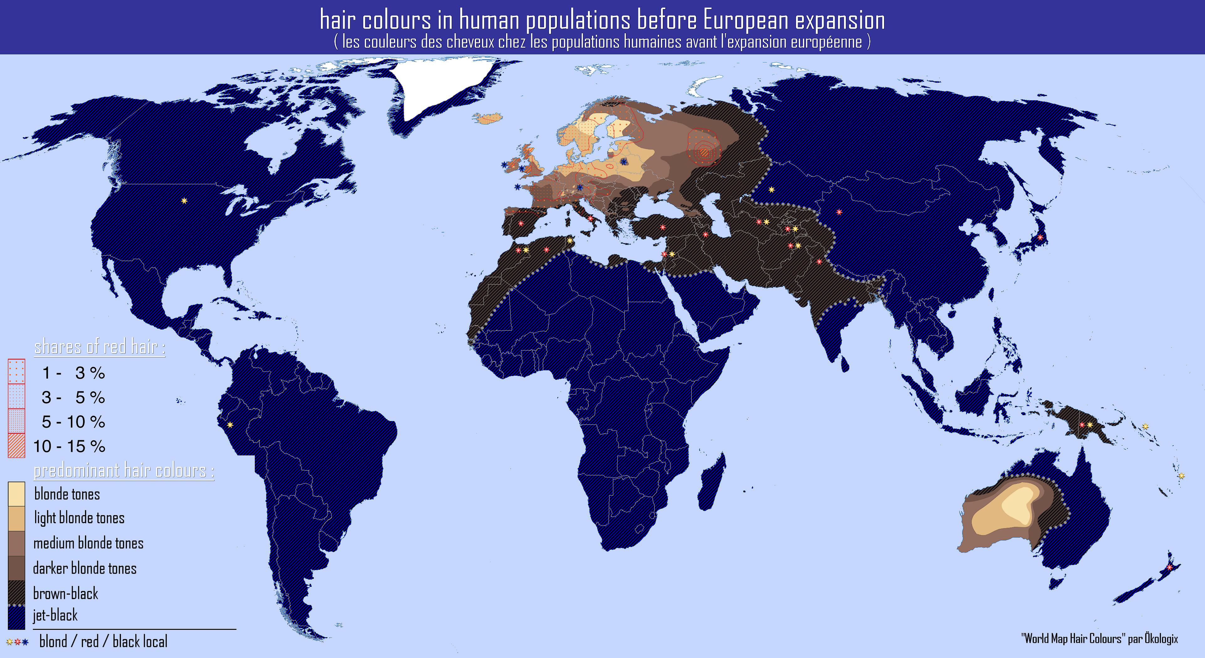 Map of Hair Colours in Human Populations Map of Hair Colours in Human Populations