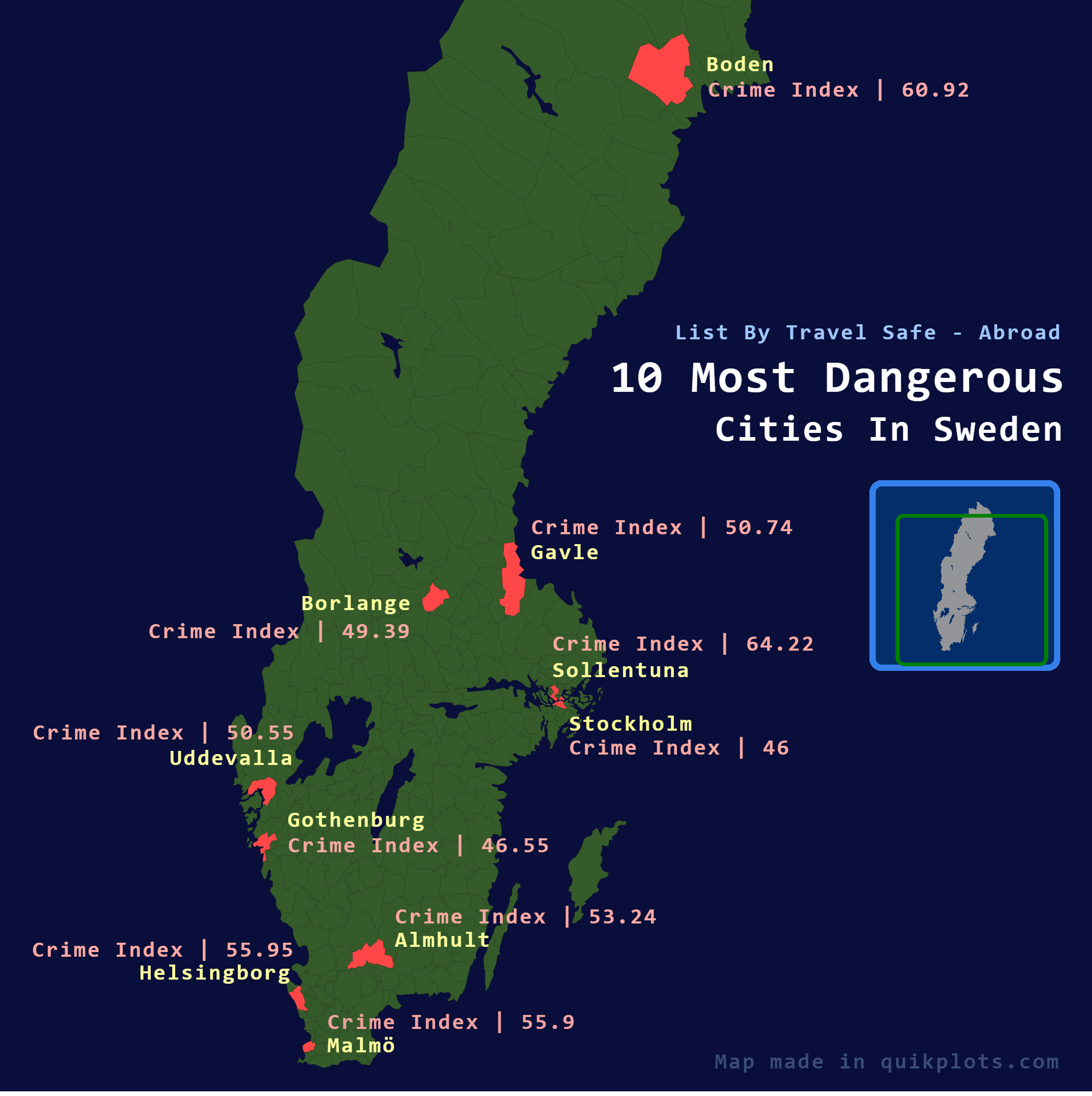 10 Most Dangerous Cities in Sweden Map 10 Most Dangerous Cities in Sweden Map
