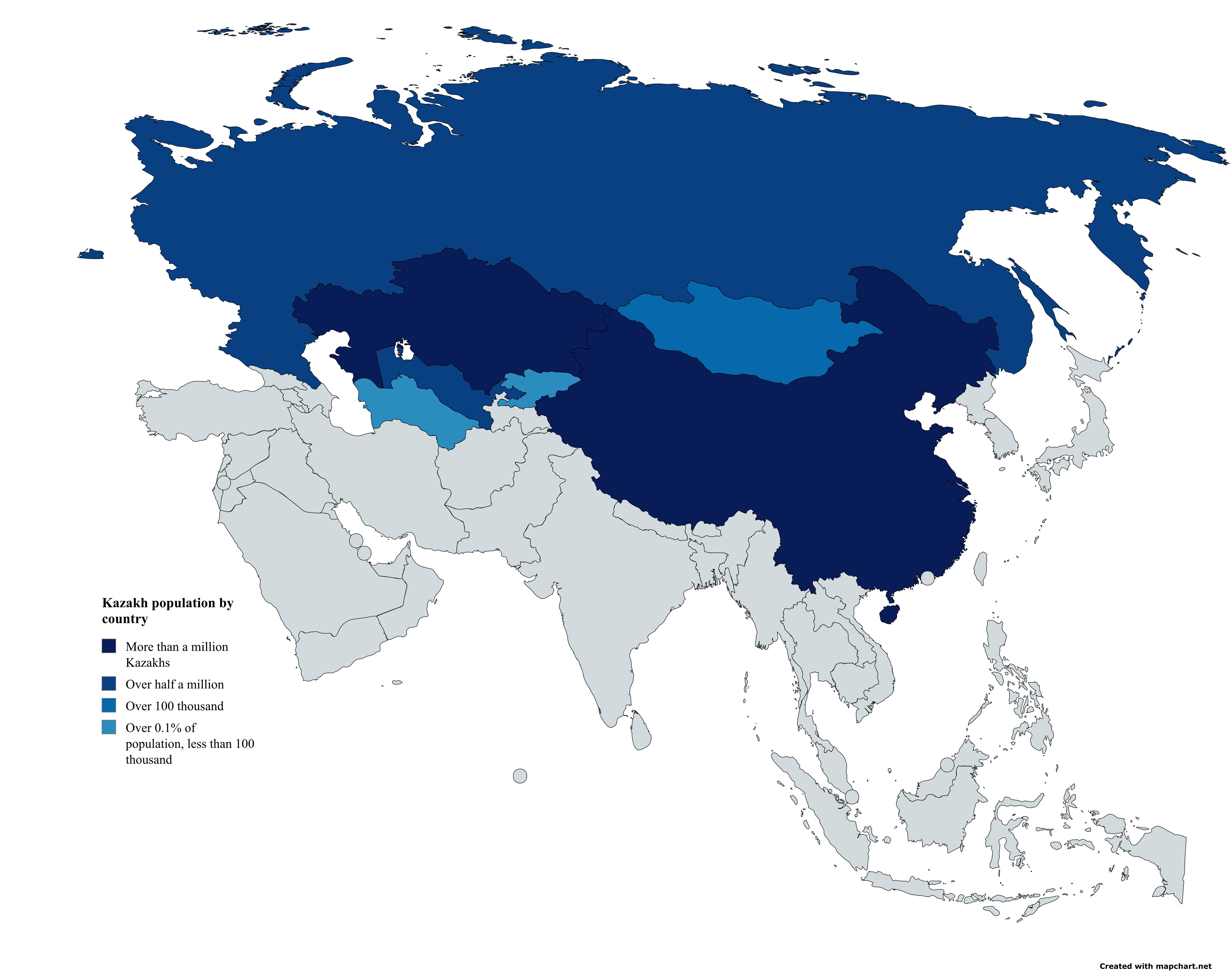 Ethnic Kazakh Population by Country Map Ethnic Kazakh Population by Country Map