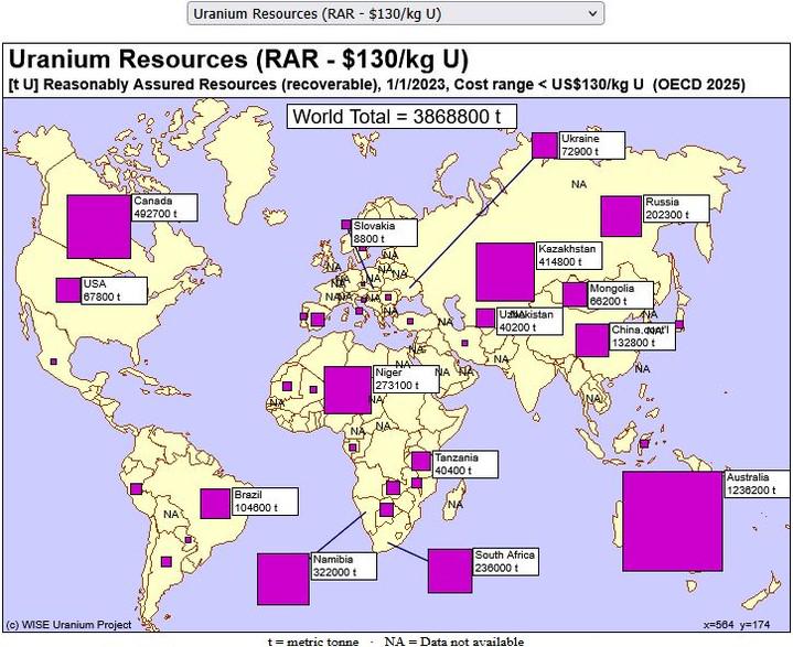 Uranium Resources Around the World Map Uranium Resources Around the World Map