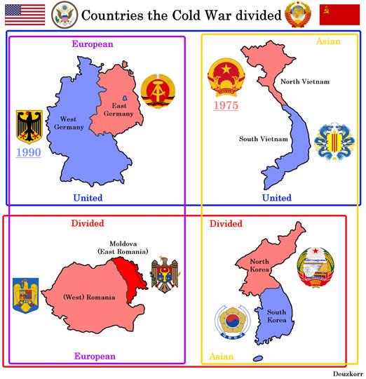 Map of Countries Divided by WW2 and Cold War Map of Countries Divided by WW2 and Cold War
