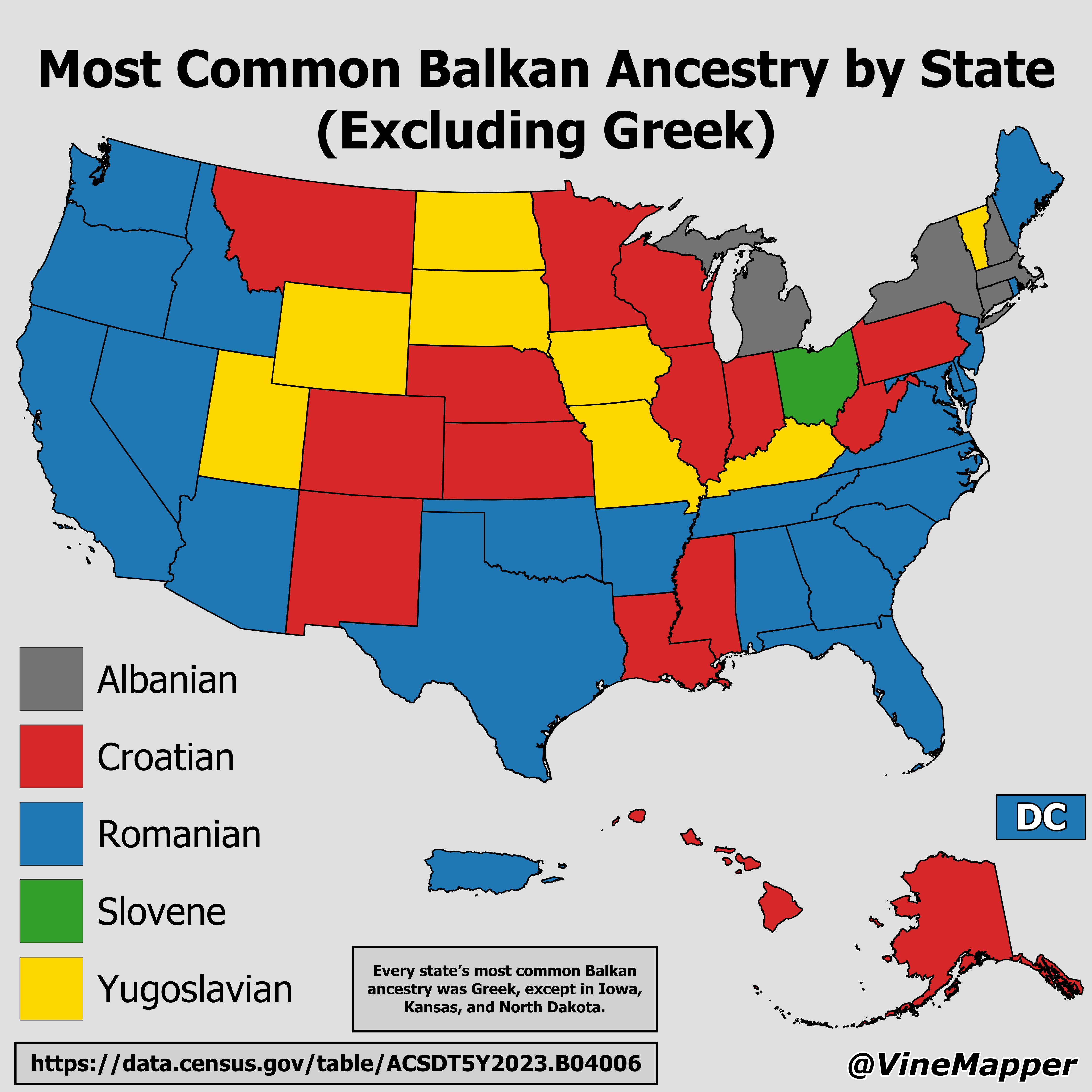 Most Common Balkan Ancestry by State Map Most Common Balkan Ancestry by State Map