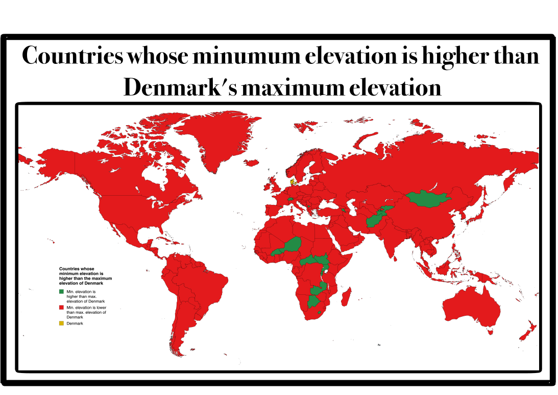 Map of Countries with Higher Lowest Points than Denmark Map of Countries with Higher Lowest Points than Denmark