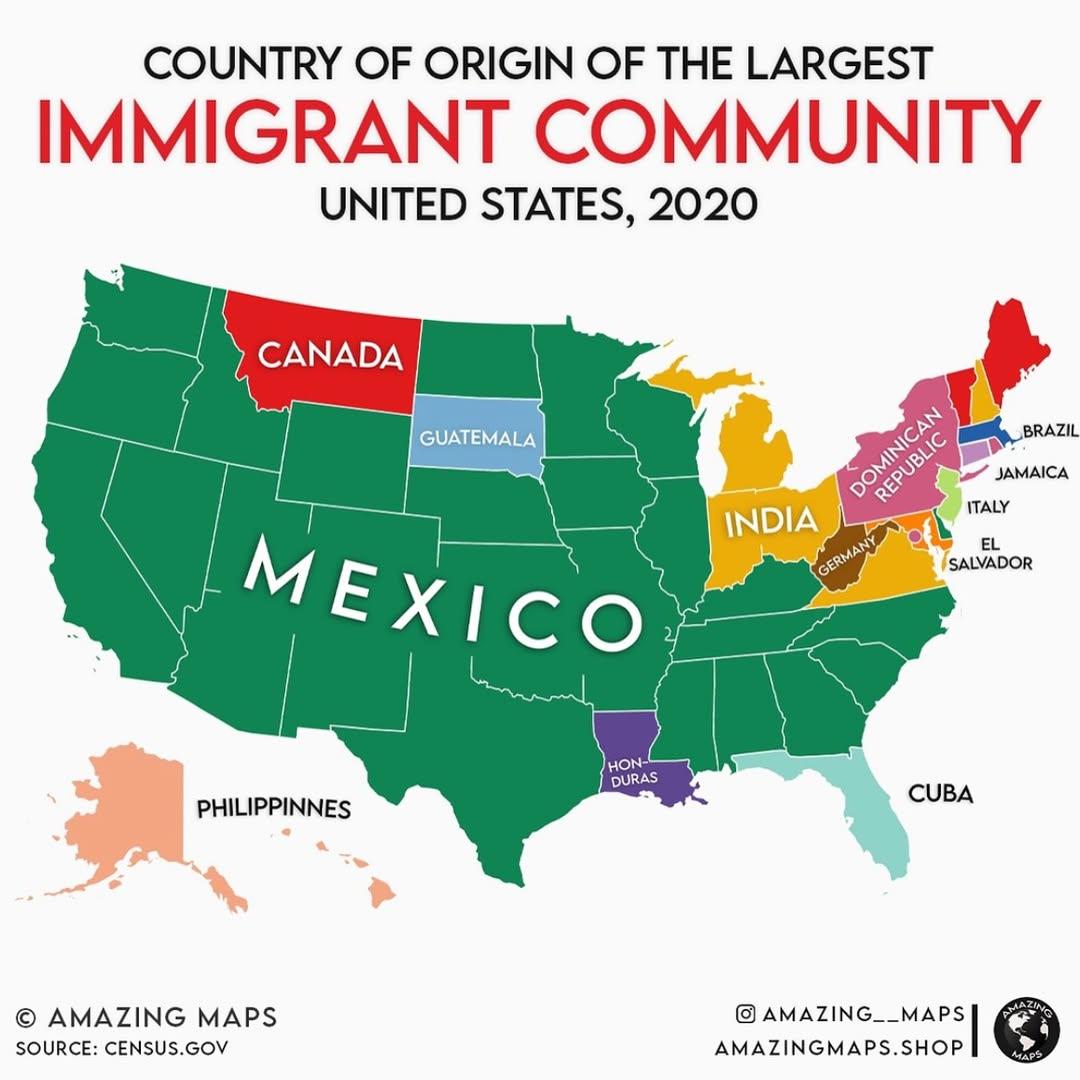 Origin of Largest Immigrant Community in Each US State Map Origin of Largest Immigrant Community in Each US State Map