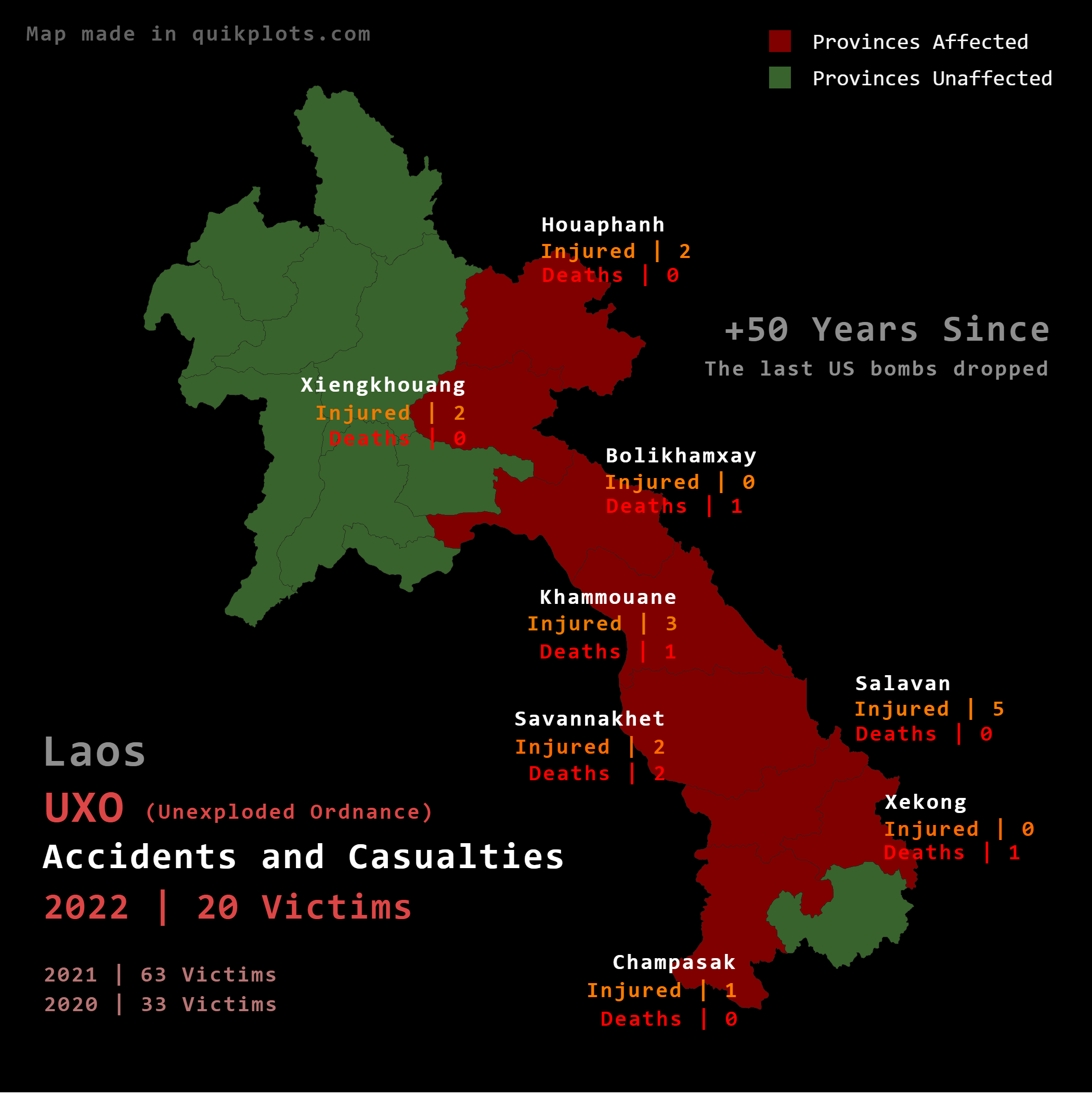 UXO Accidents and Casualties Map in Laos 2022 UXO Accidents and Casualties Map in Laos 2022