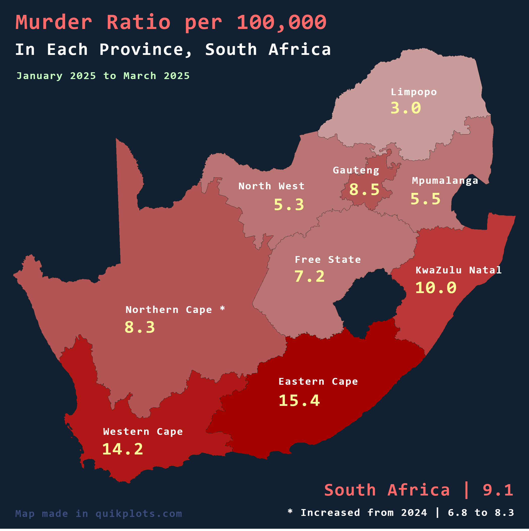 Murder Ratio per Province in South Africa Map Murder Ratio per Province in South Africa Map