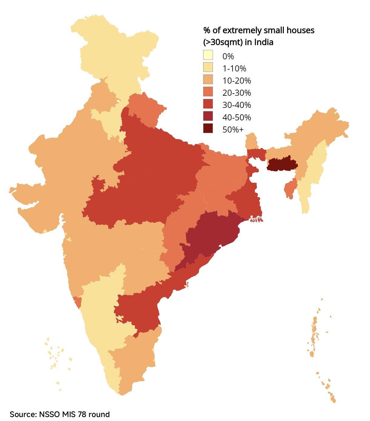 Percentage of Extremely Small Houses in India Map Percentage of Extremely Small Houses in India Map