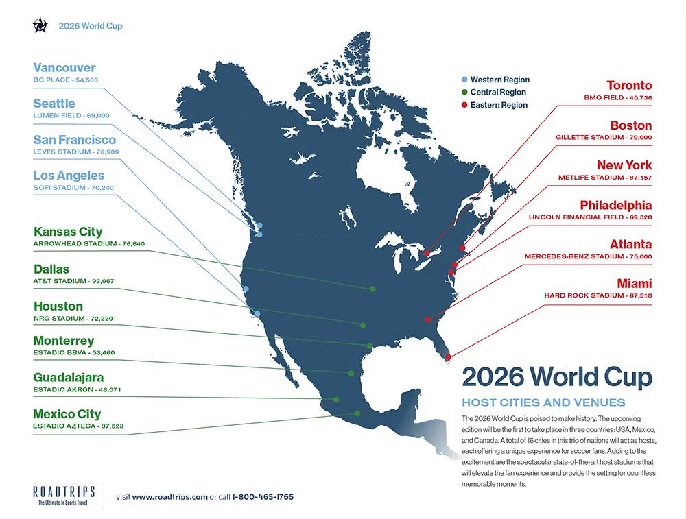 Host Cities for 2026 World Cup Map Host Cities for 2026 World Cup Map