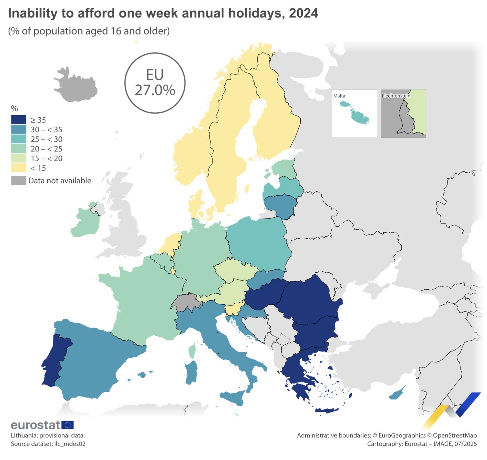 Map of Europeans Unable to Afford Holiday Map of Europeans Unable to Afford Holiday