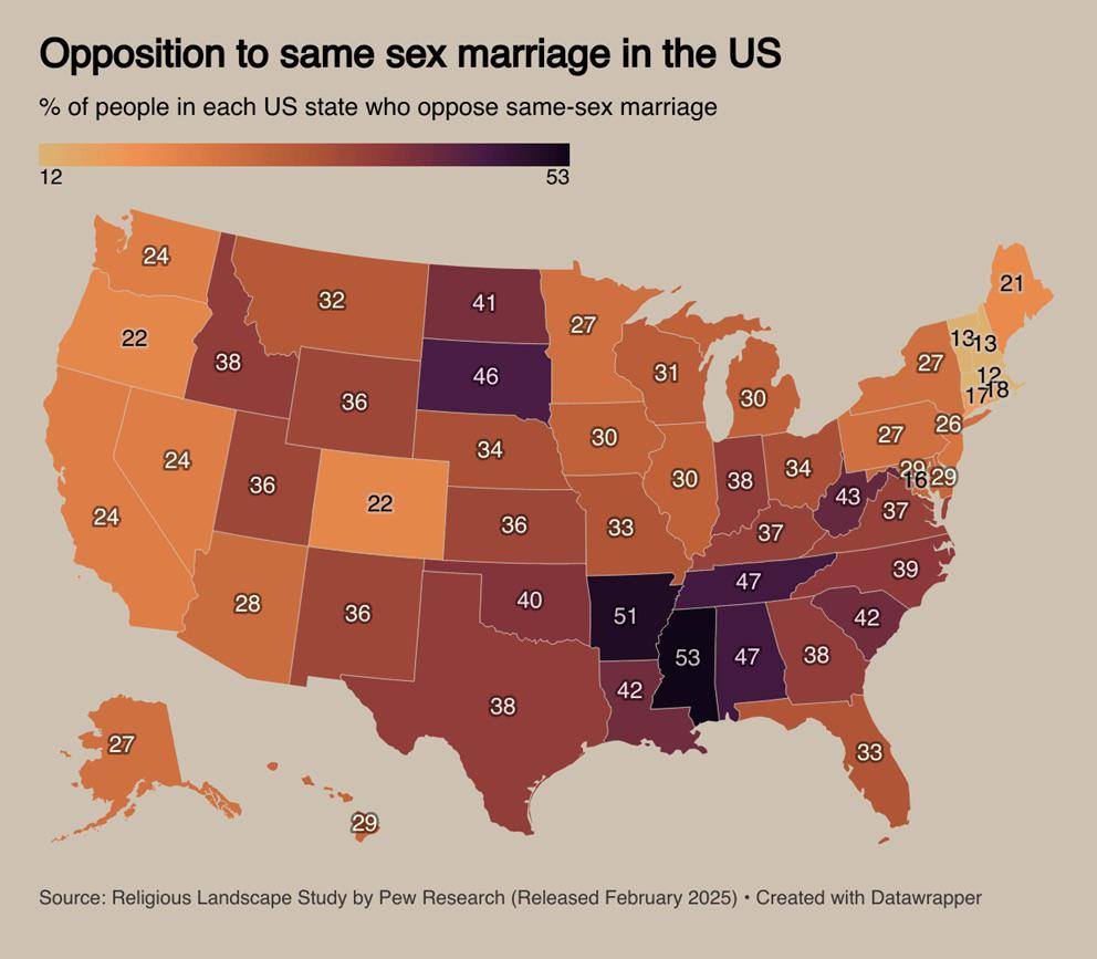 Opposition to Gay Marriage in the United States Map Opposition to Gay Marriage in the United States Map