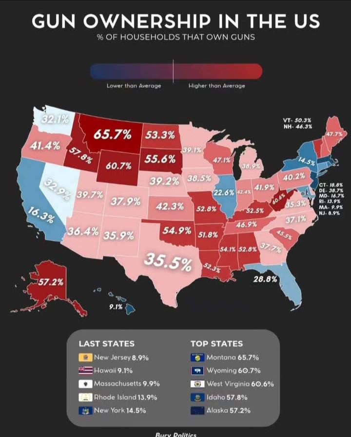 Gun Ownership Per Household in the US Map Gun Ownership Per Household in the US Map