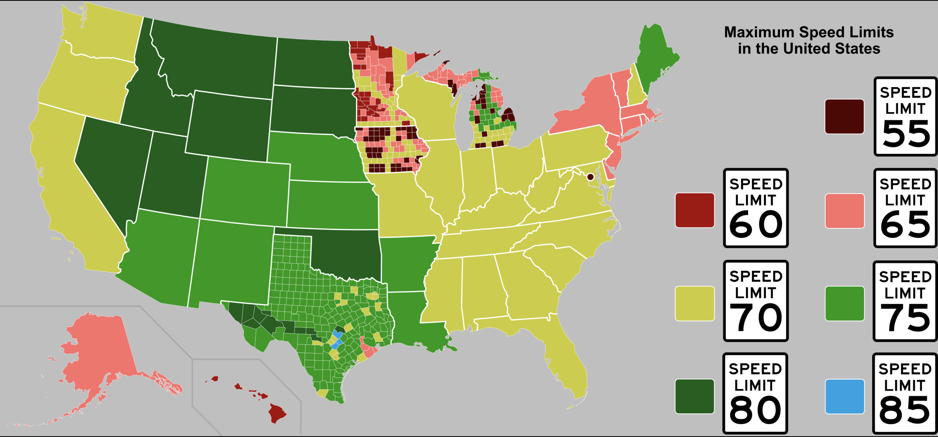 Maximum Speed Limits in the US Map Maximum Speed Limits in the US Map
