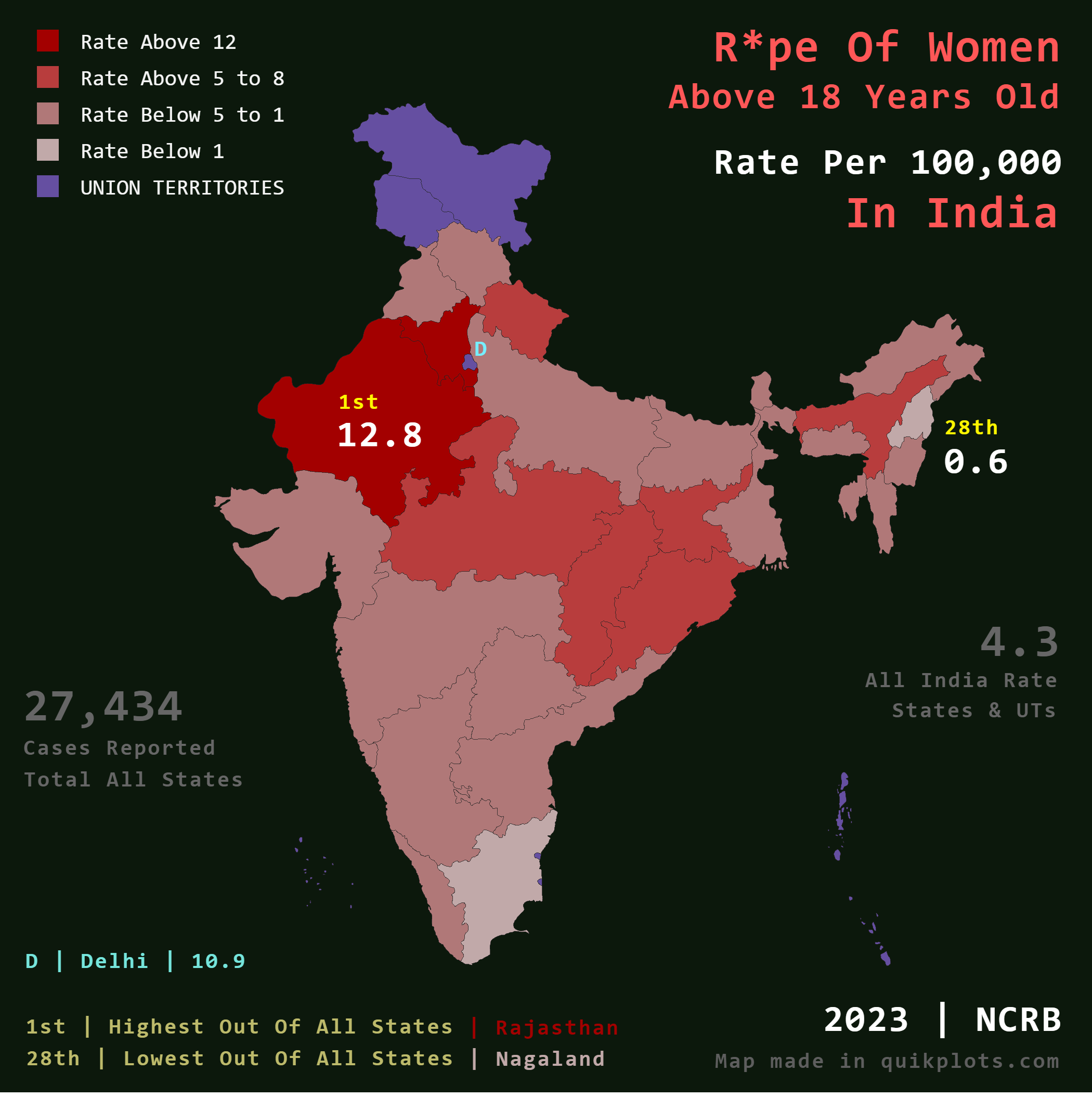 R*pe of Women Above 18 in India Map R*pe of Women Above 18 in India Map