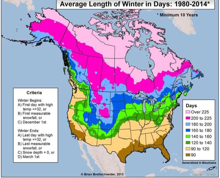 Average Length of Winter Days Map by Region Average Length of Winter Days Map by Region