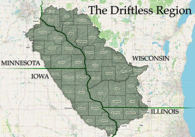 Driftless Area Geographical Features Map Driftless Area Geographical Features Map