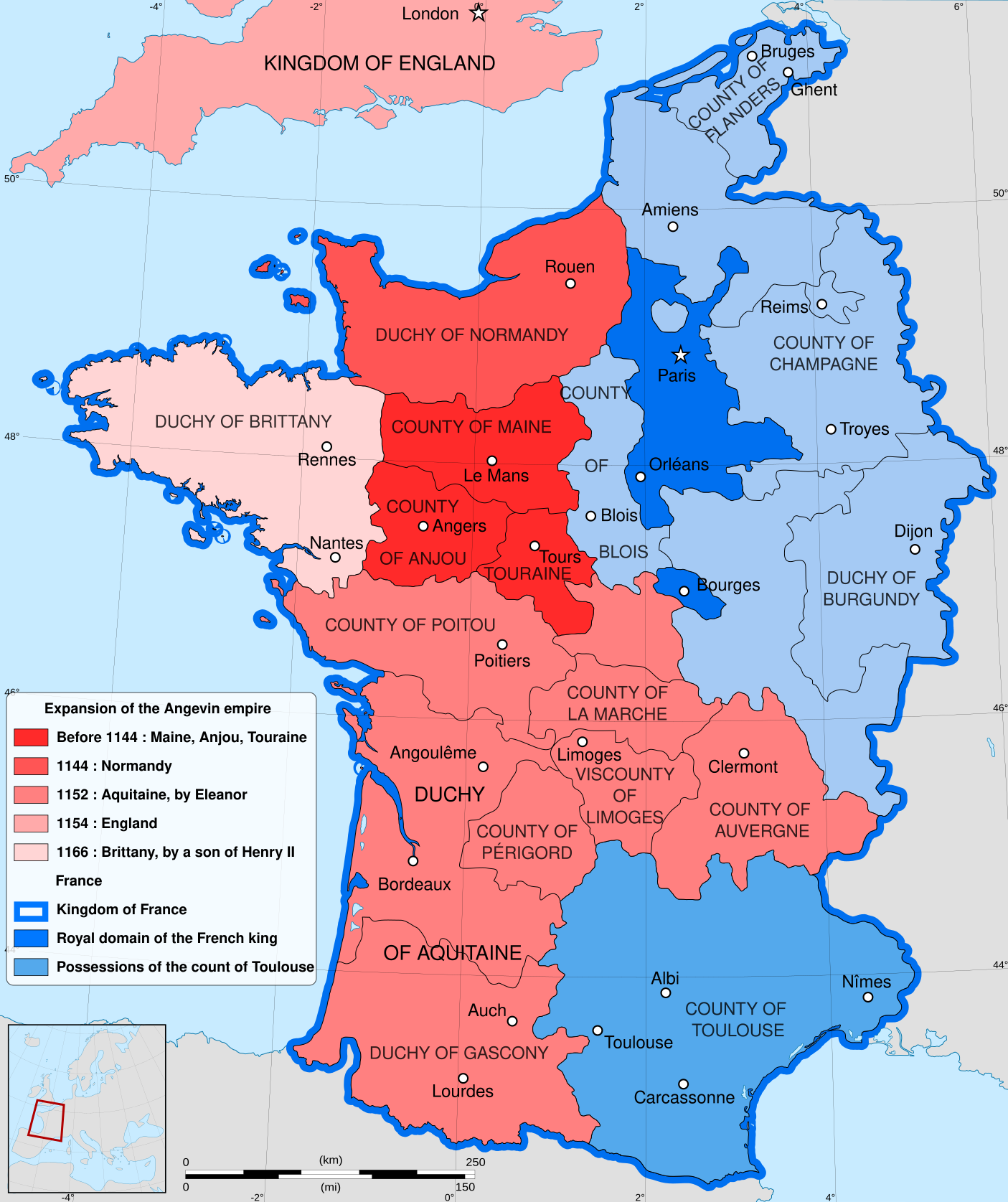 Map of English Possessions in France 1166 Map of English Possessions in France 1166