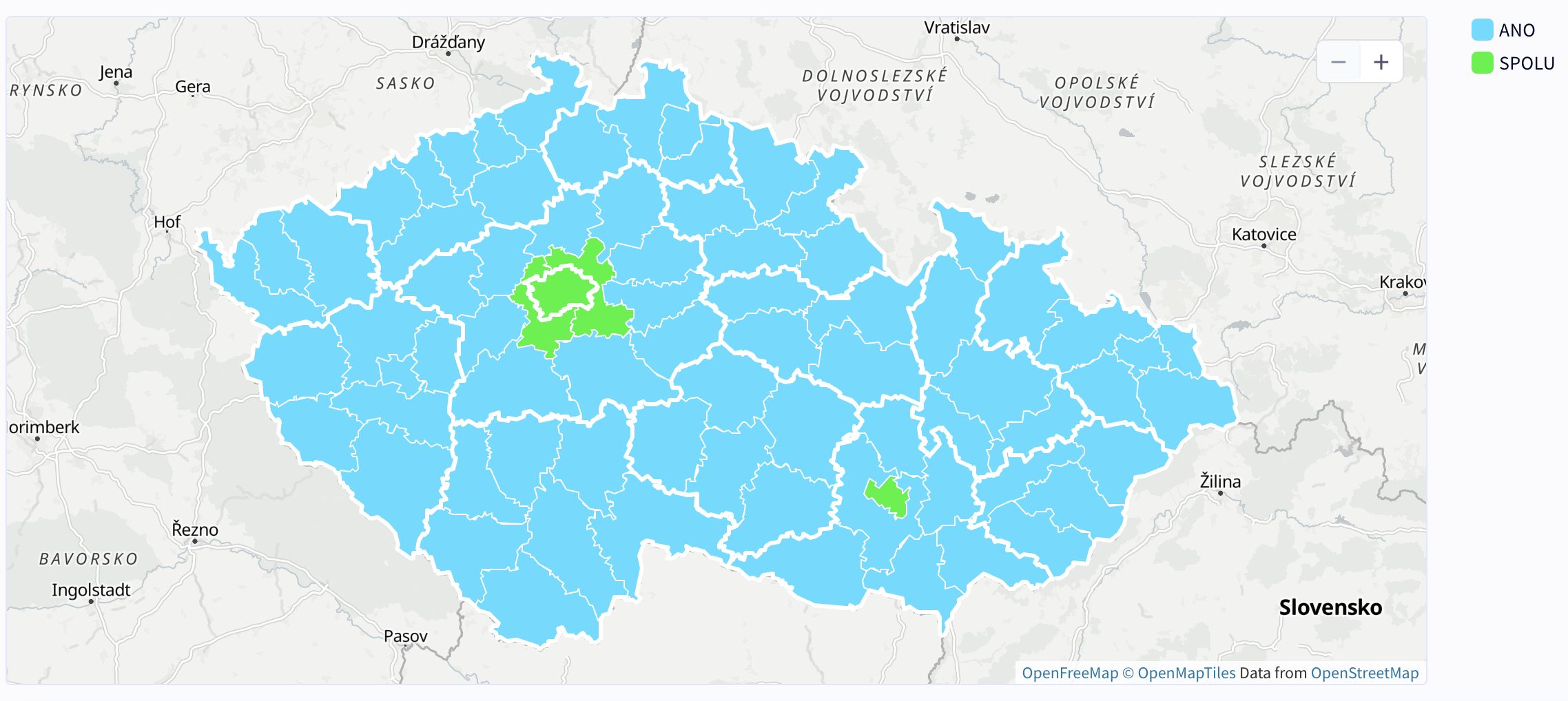 Winning Party by District Map – 2025 Czech Parliamentary Elections