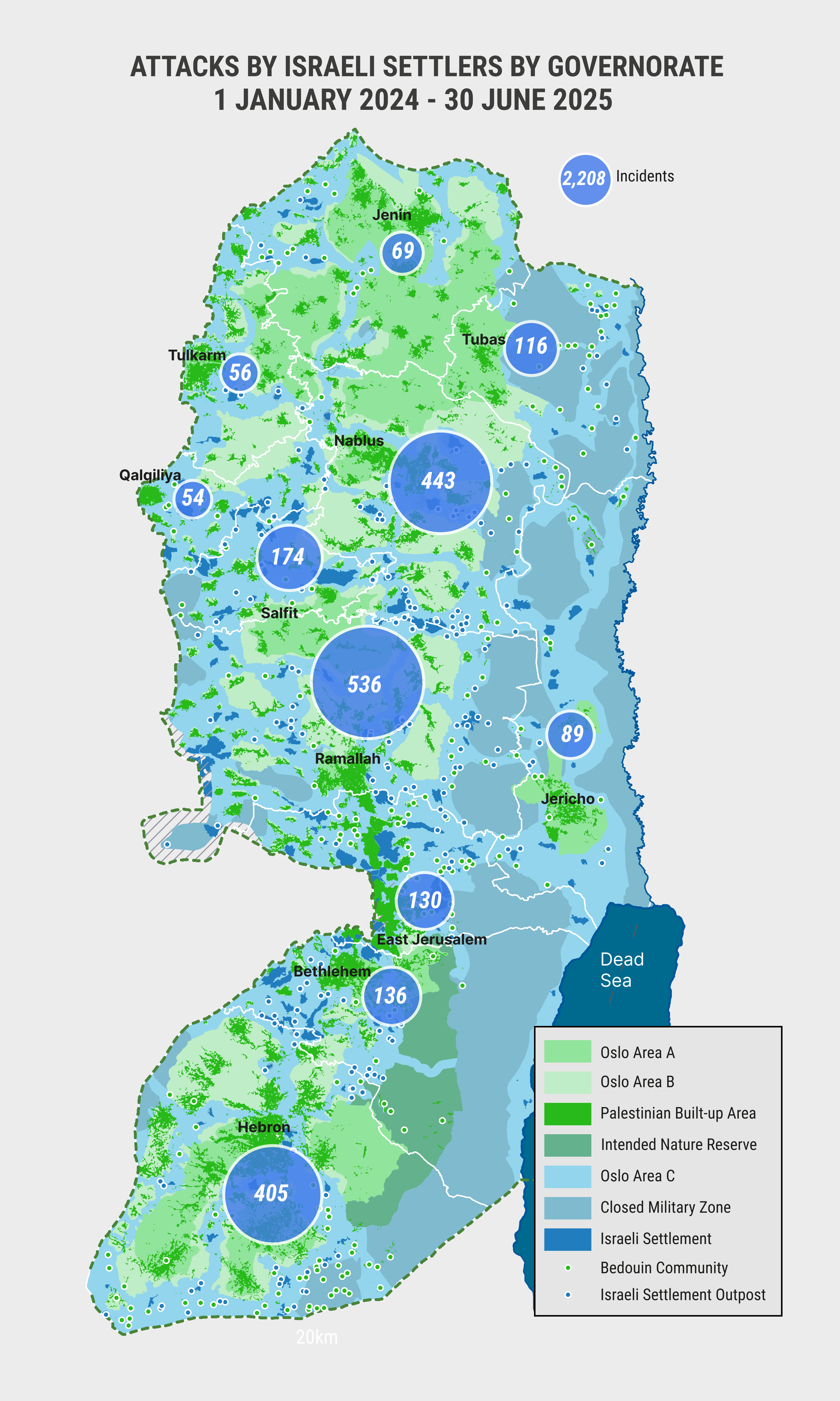 Map of West Bank Attacks by Israeli Settlers