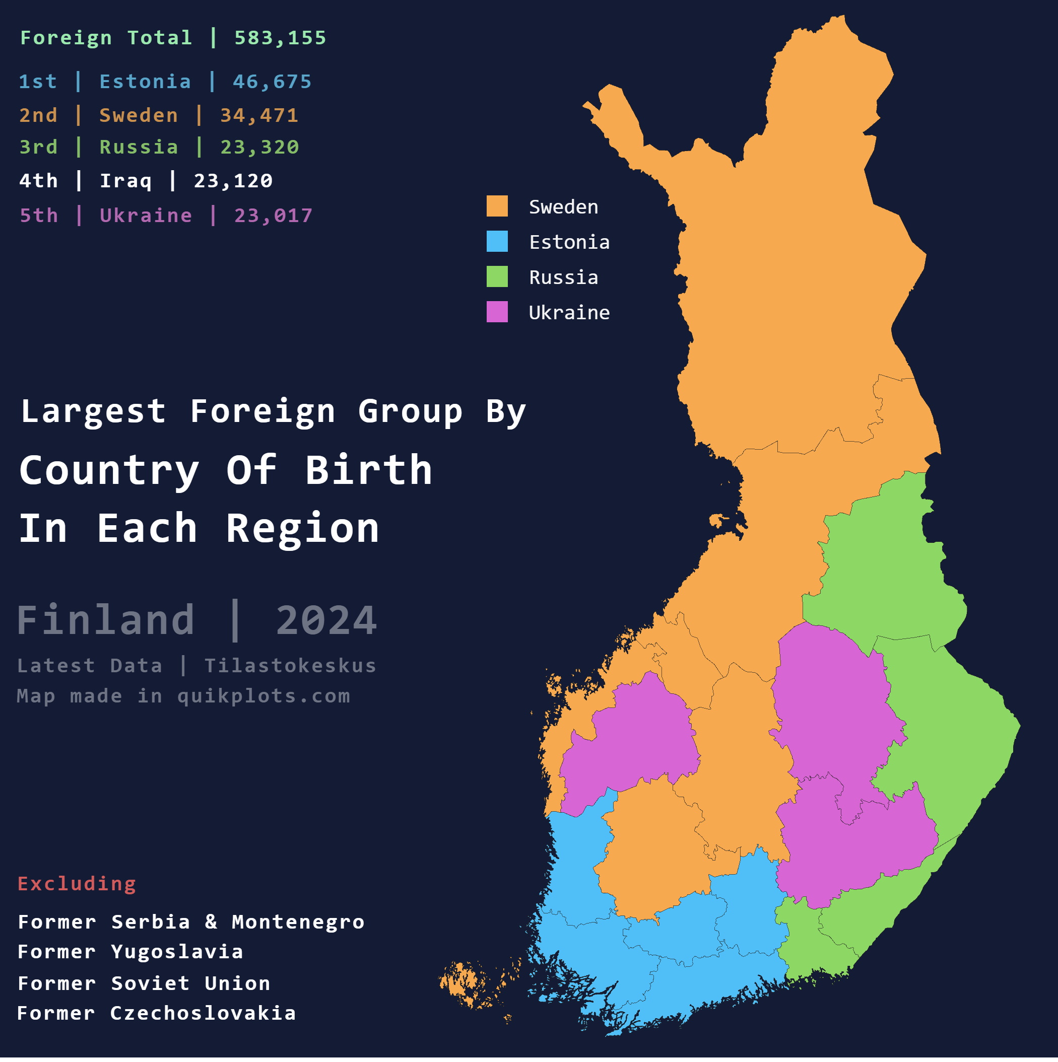 Largest Foreign Group by Region Map of Finland Largest Foreign Group by Region Map of Finland