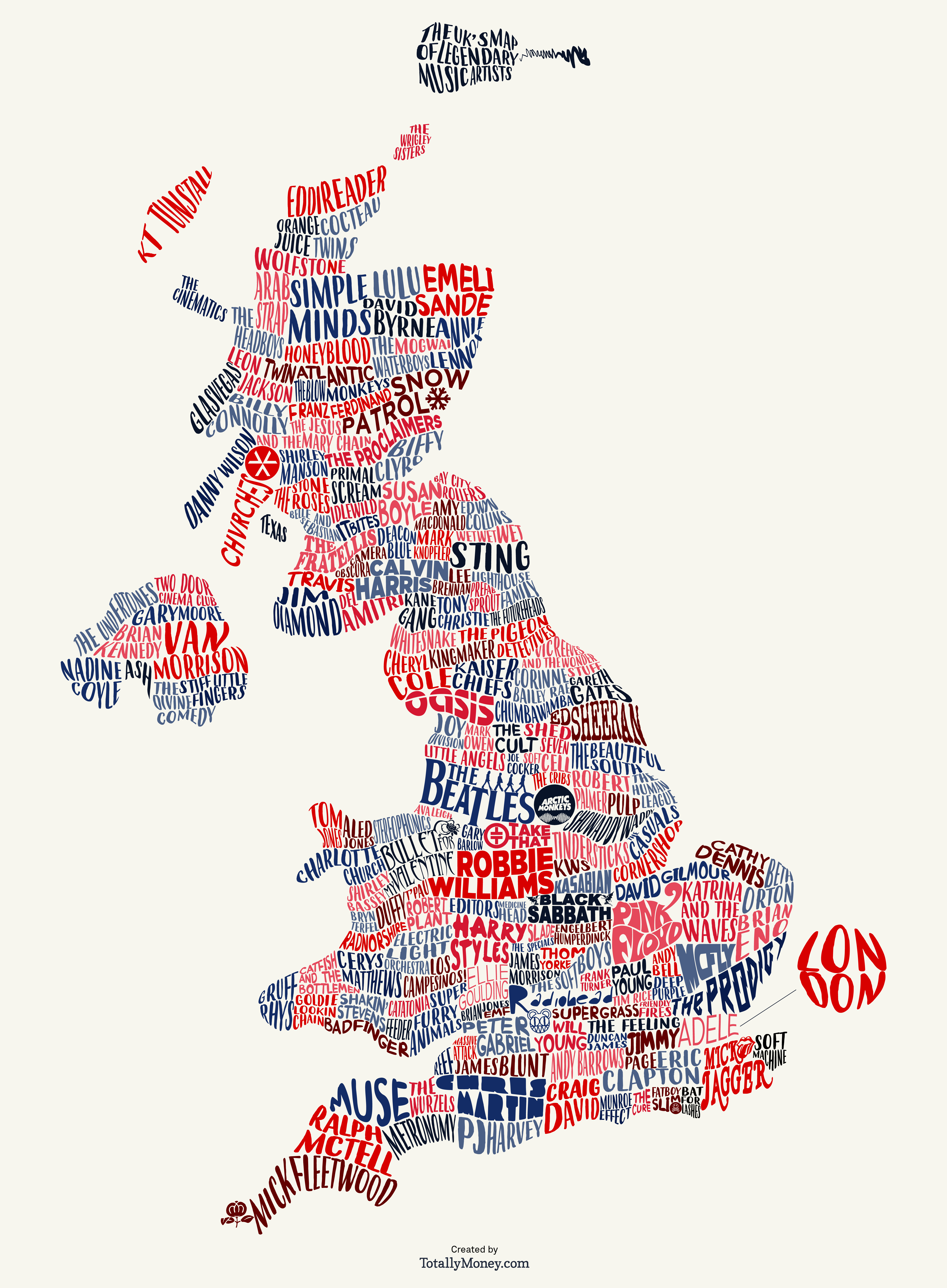 Map of British Bands and Artists Origins Map of British Bands and Artists Origins