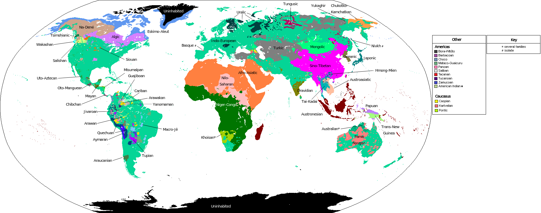 Map of the Main Language Families of the World