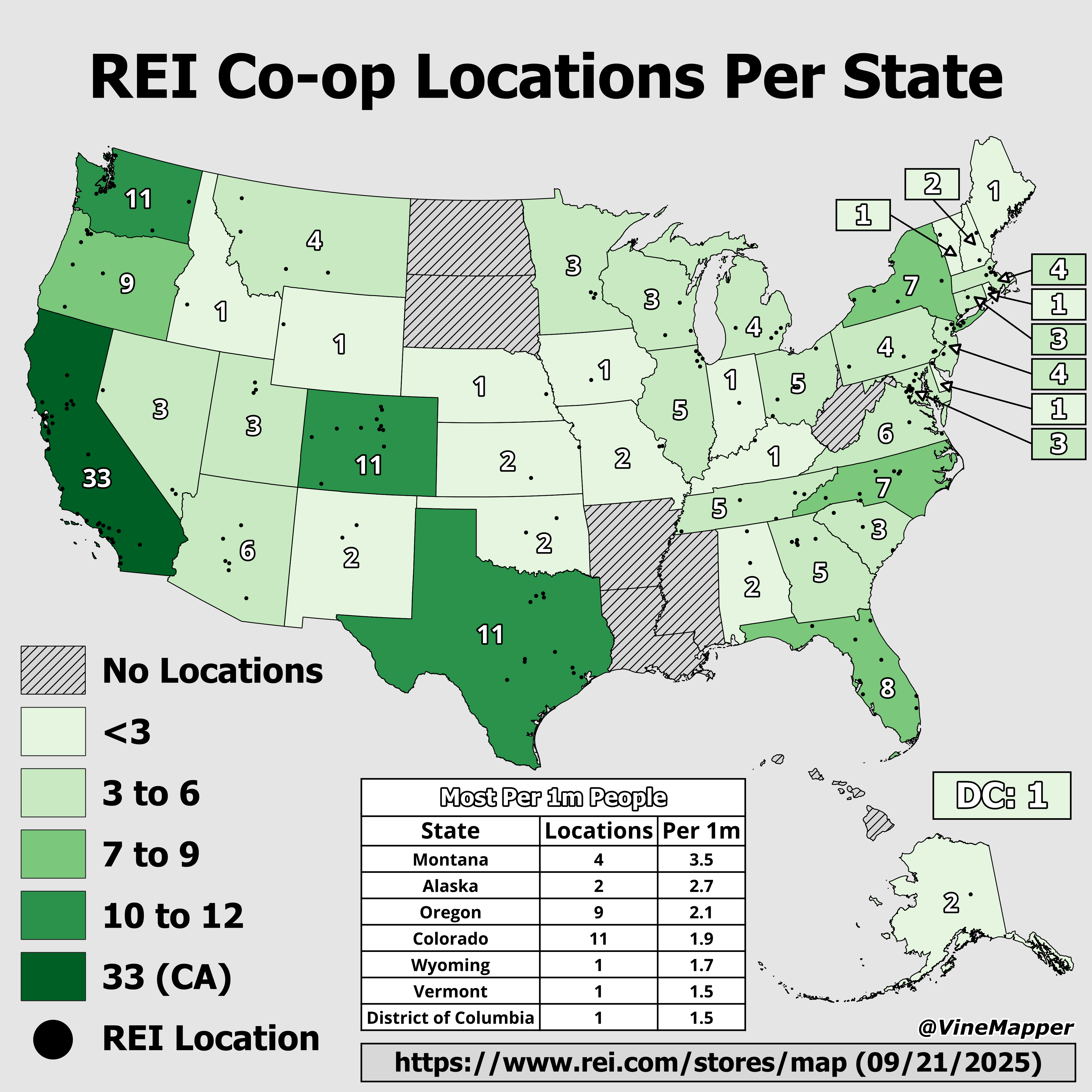 REI Co-op Locations by State Map REI Co-op Locations by State Map