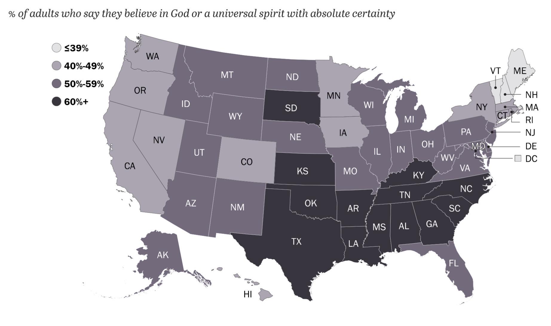 Map of U.S. Adults Believing in God (2023/2024) Map of U.S. Adults Believing in God (2023/2024)