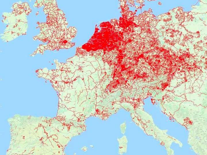 Cycle Paths Map of Europe
