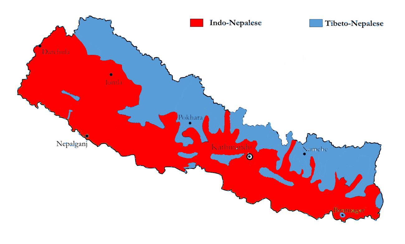 Ethnic Map of Nepal Showing Indo-European and Sino-Tibetan Divide Ethnic Map of Nepal Showing Indo-European and Sino-Tibetan Divide