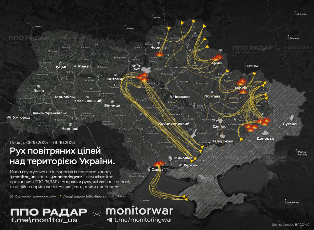 Map of Today's Air Attacks on Ukraine