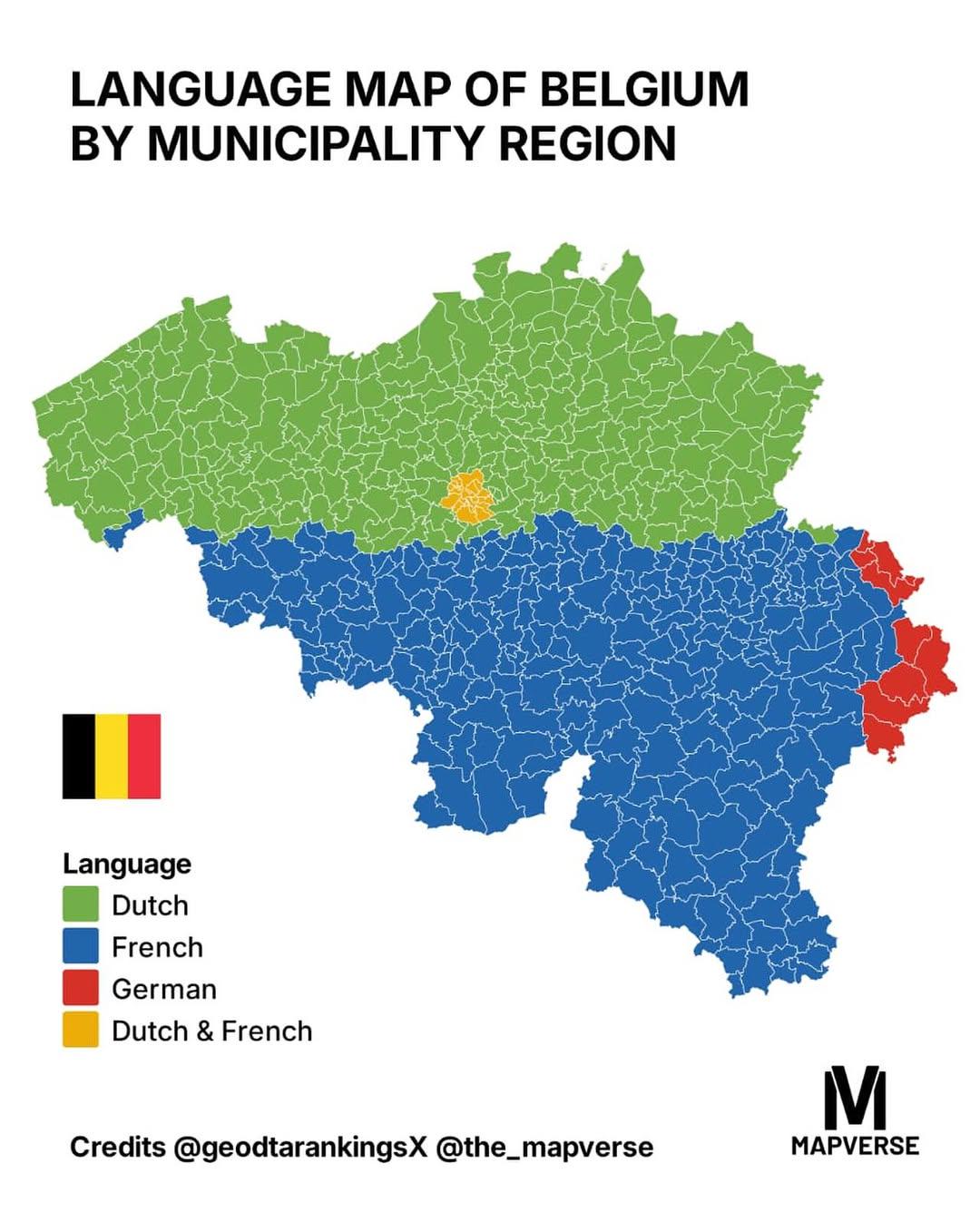 Language Map of Belgium by Municipality Region Map