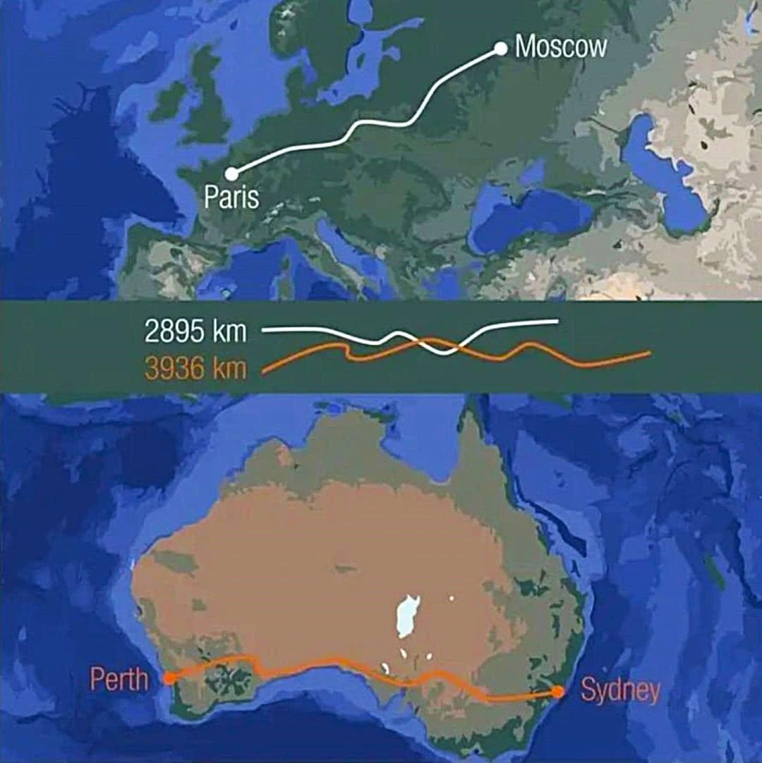 Distance Comparison Map: Australia and Europe Distance Comparison Map: Australia and Europe