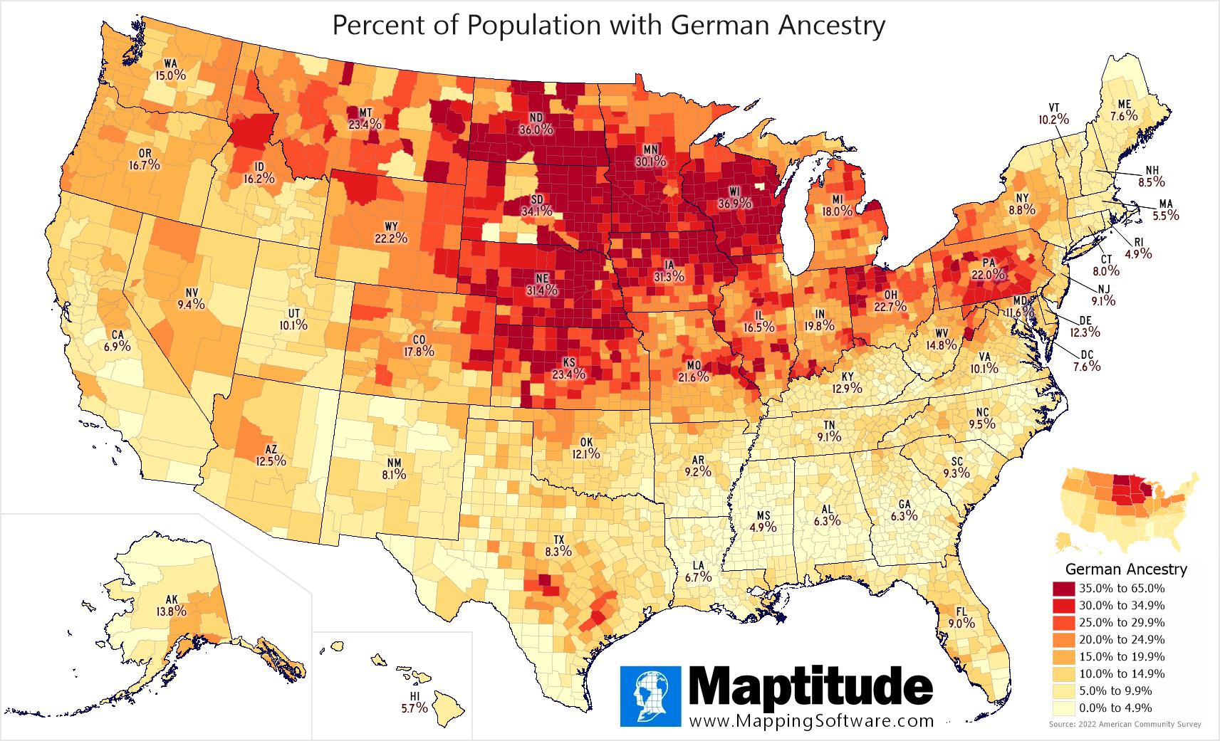 German Heritage by U.S. County and State Map German Heritage by U.S. County and State Map