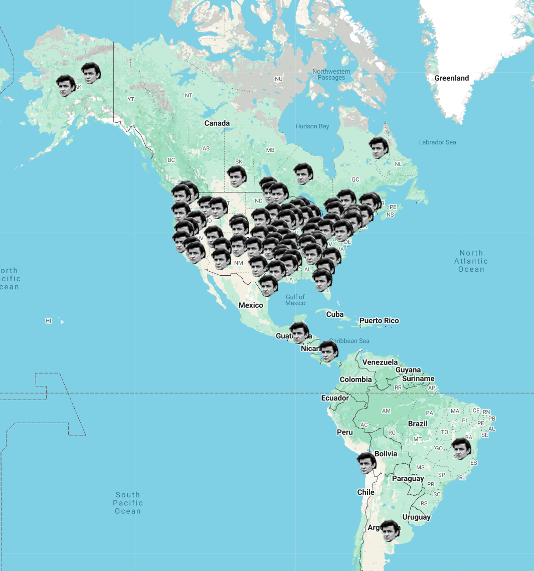Johnny Cash's Travels Map from I've Been Everywhere