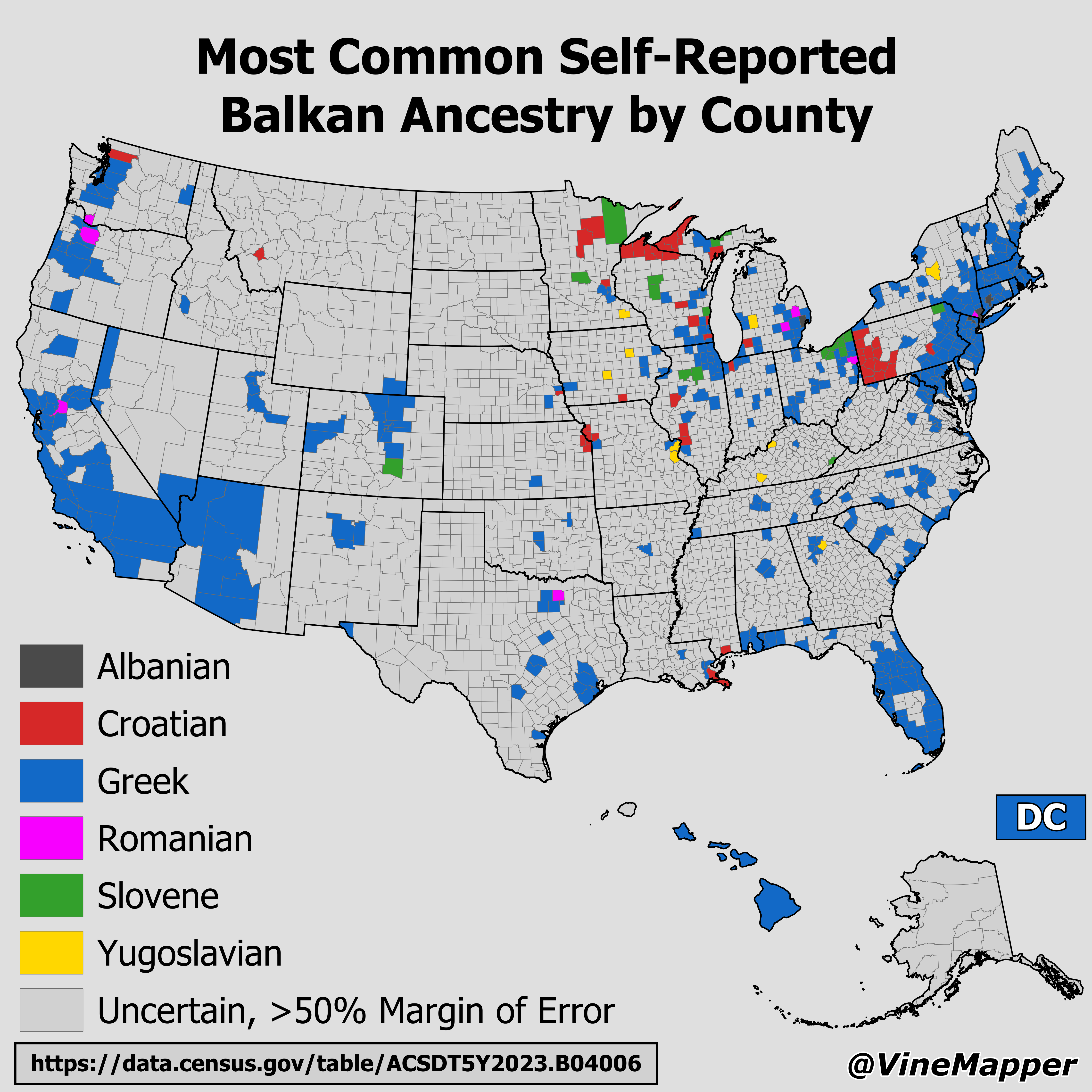 Most Common Self-Reported Balkan Ancestry by County Map Most Common Self-Reported Balkan Ancestry by County Map