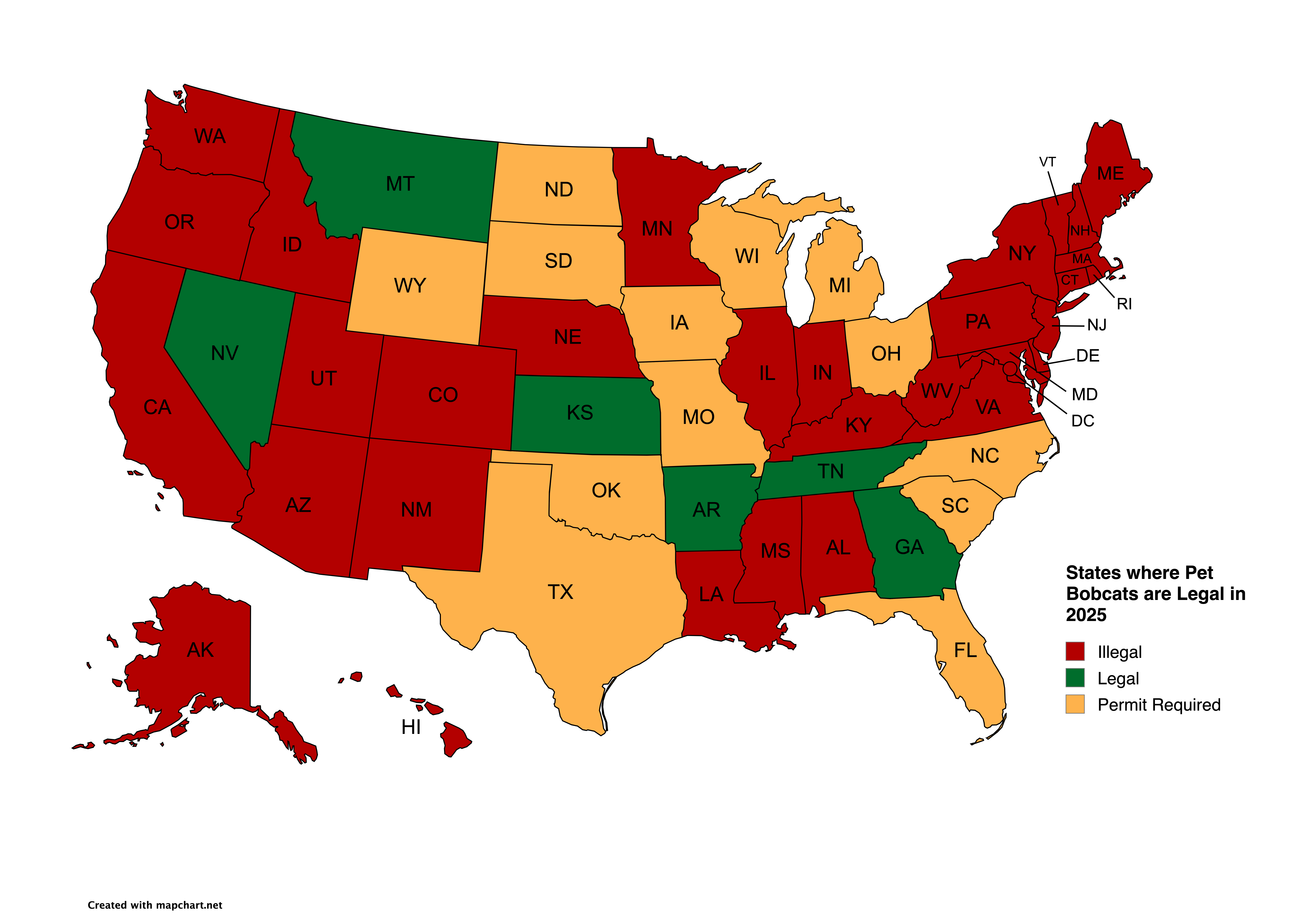 Map of States Where Pet Bobcats Are Legal in 2025 Map of States Where Pet Bobcats Are Legal in 2025