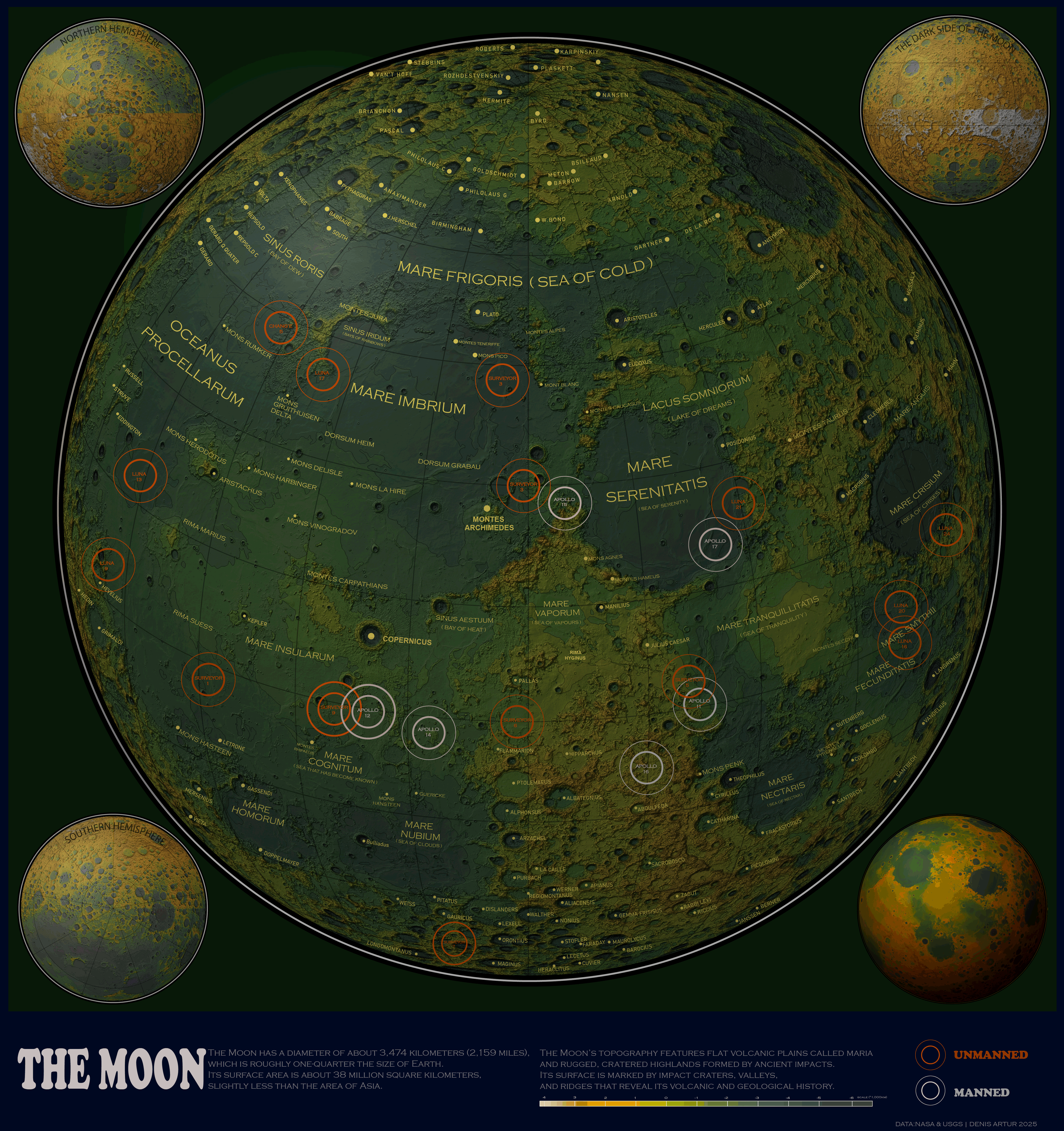 Moon Landings Map: Manned and Unmanned Missions