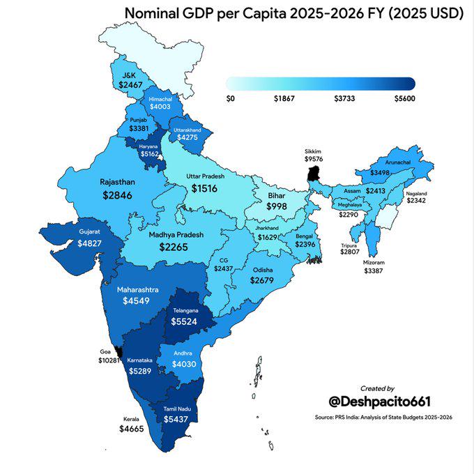 India Nominal GDP per Capita by State Map India Nominal GDP per Capita by State Map