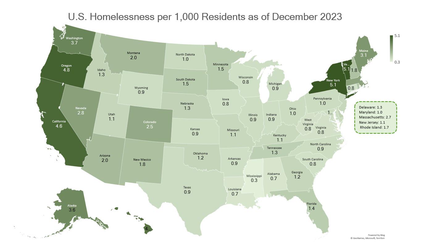 Homelessness Rate by State Map Homelessness Rate by State Map