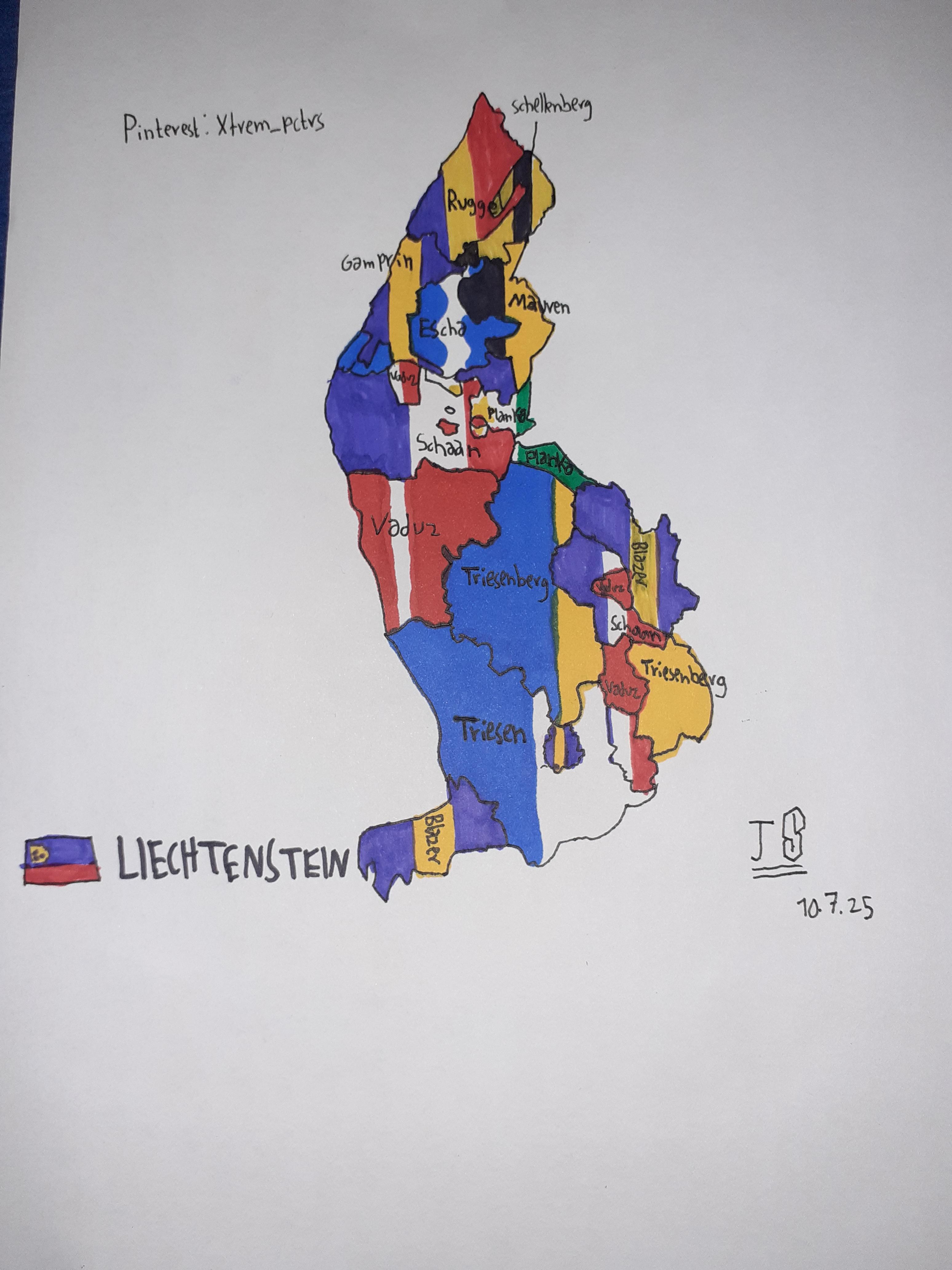 Self-Drawn Flag Map of Liechtenstein States Self-Drawn Flag Map of Liechtenstein States