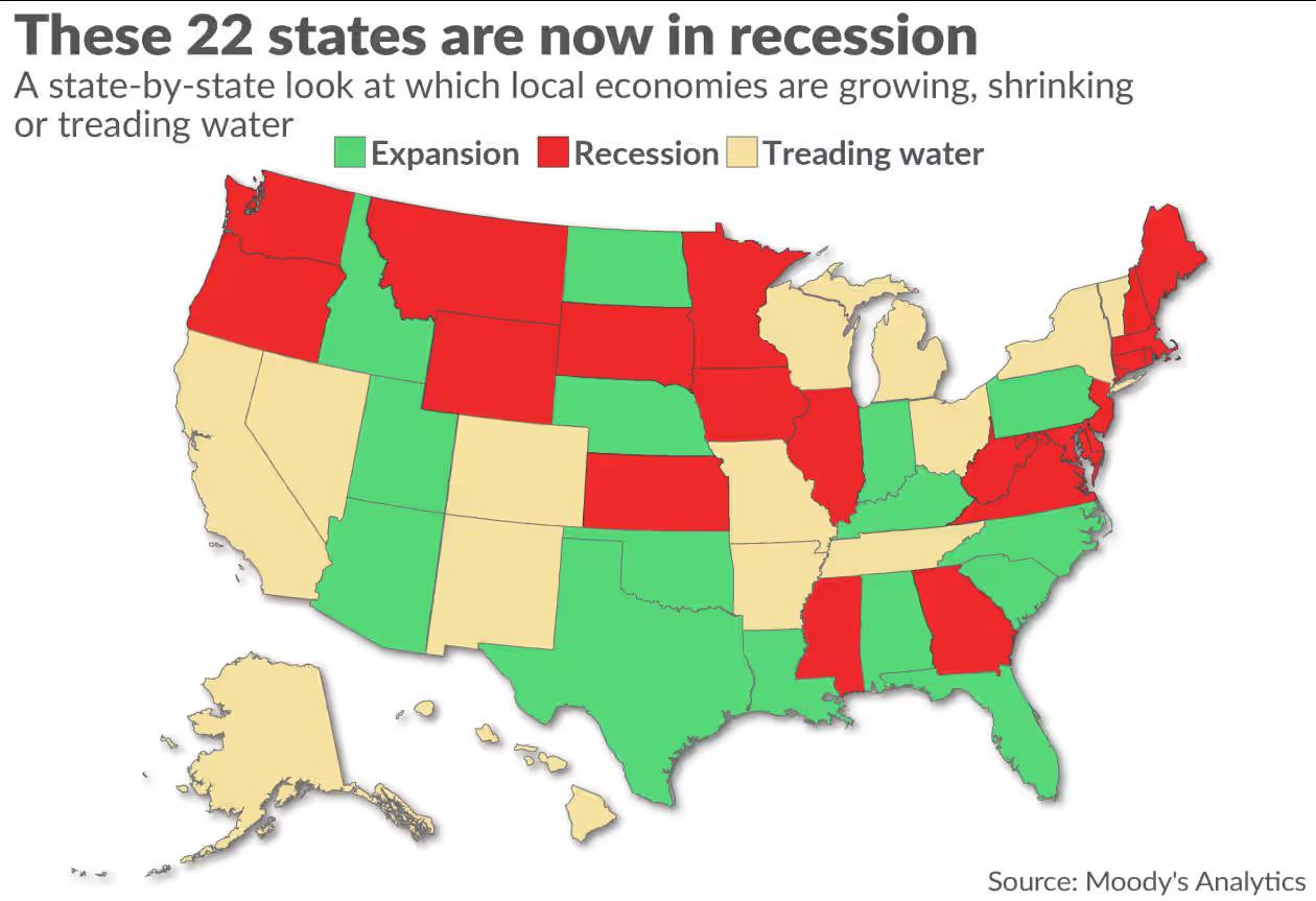 Recession States Map of America as of October 2025 Recession States Map of America as of October 2025