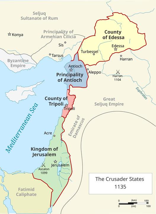 Map of the 4 Catholic Crusader States in 1135 Map of the 4 Catholic Crusader States in 1135