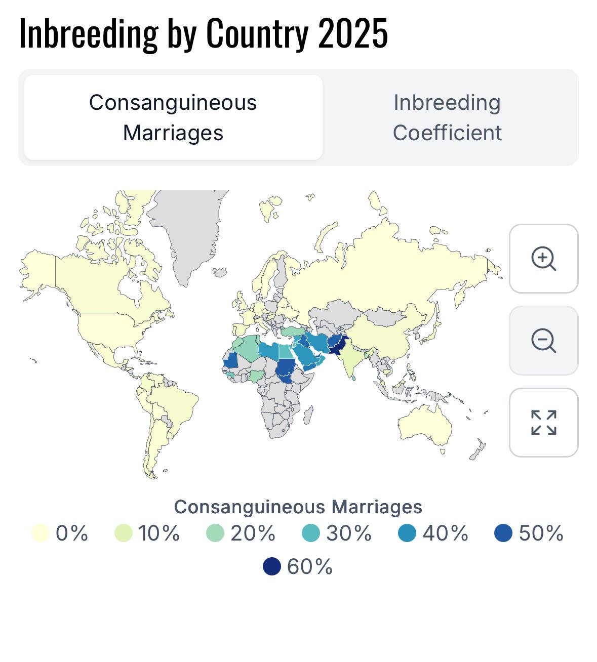 Inbreeding by Country 2025 Map Inbreeding by Country 2025 Map