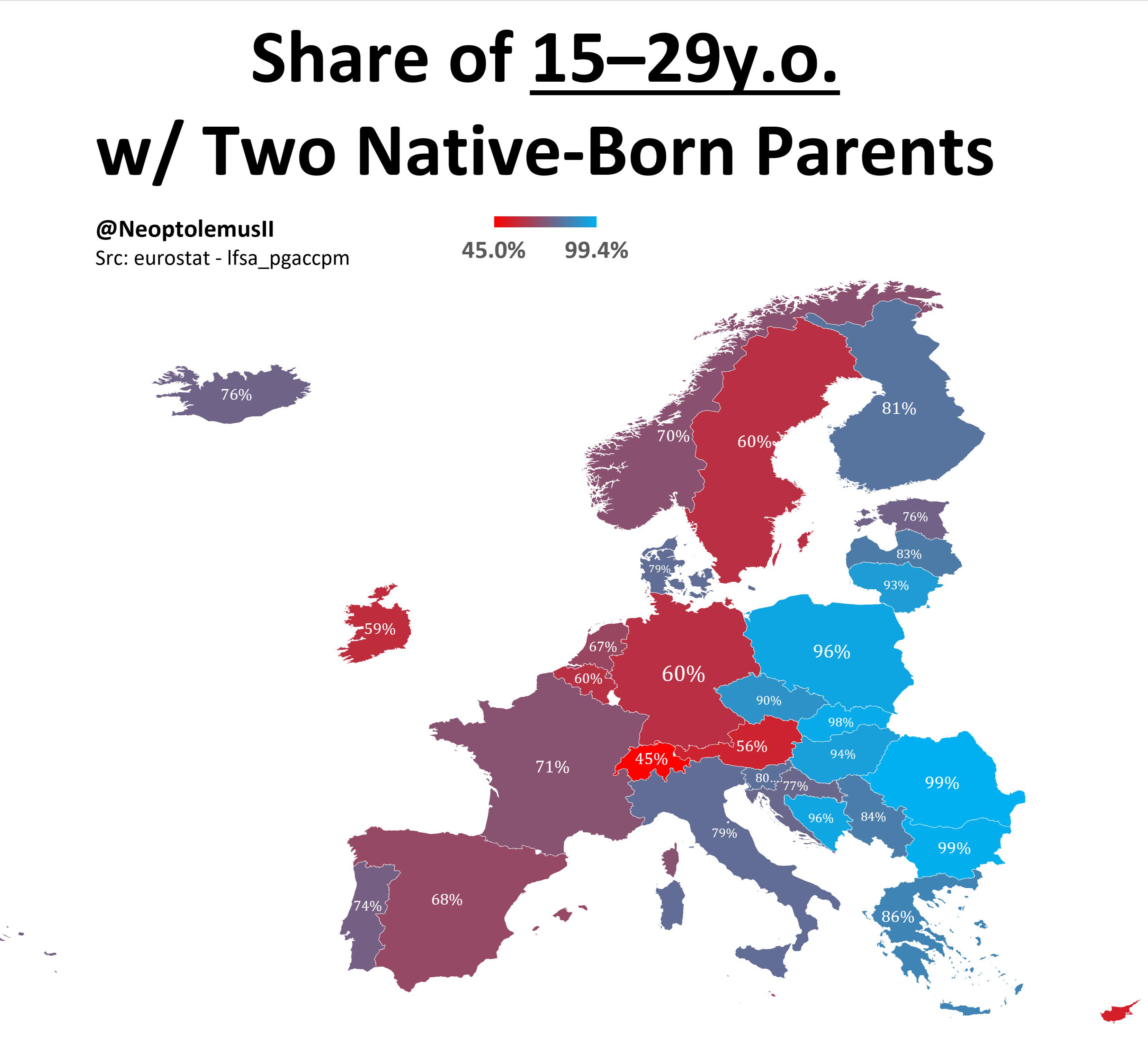 Map of Share of 15-19 Year Olds with Two Native Born Parents Map of Share of 15-19 Year Olds with Two Native Born Parents