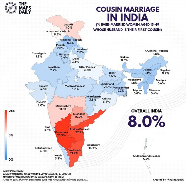 Cousin Marriages in India Map Cousin Marriages in India Map