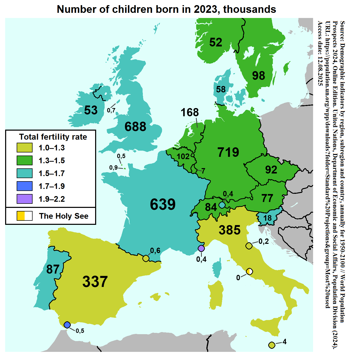 Total Fertility Rate and Children Born Map Western Europe 2023 Total Fertility Rate and Children Born Map Western Europe 2023