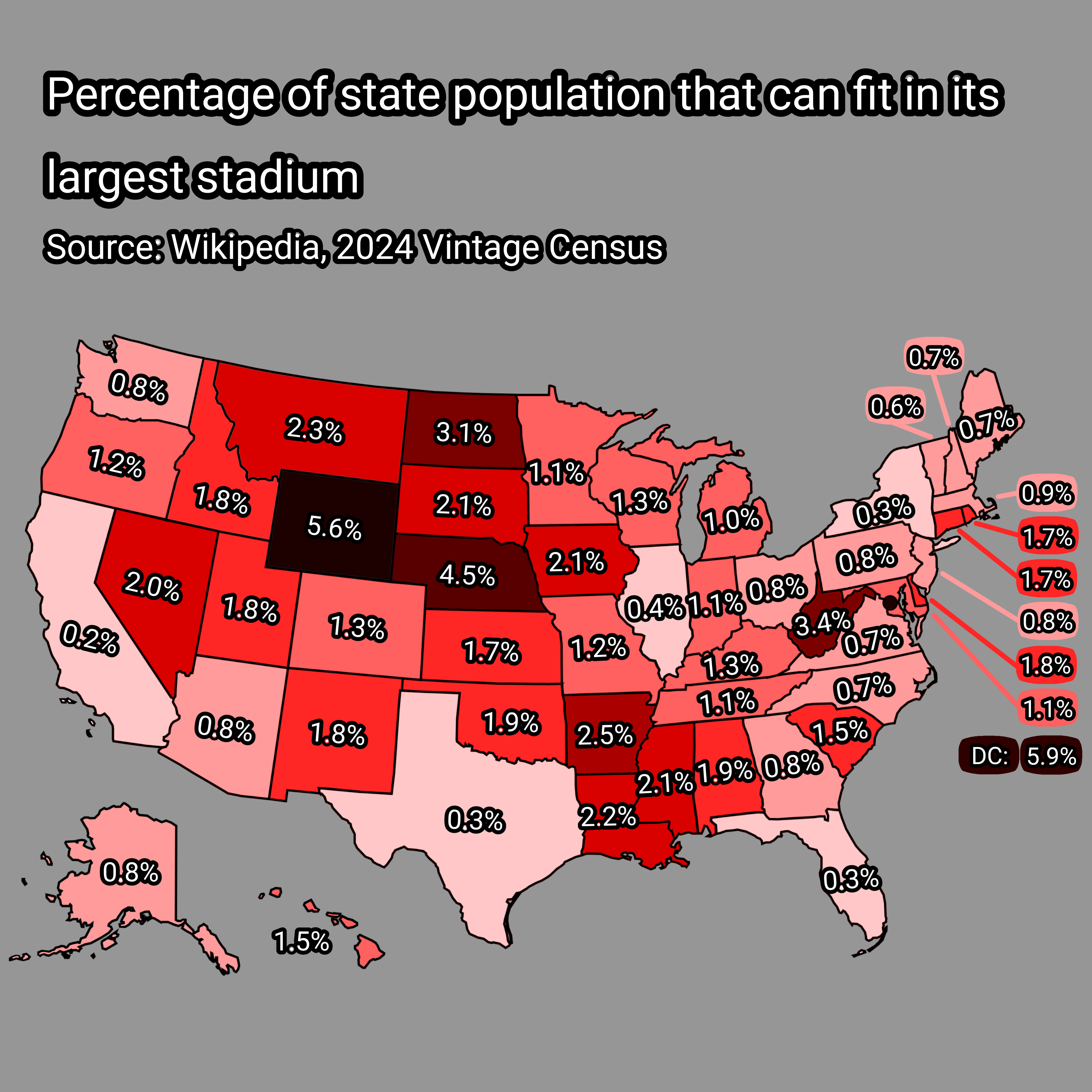 State Population vs. Largest Stadium Capacity Map State Population vs. Largest Stadium Capacity Map